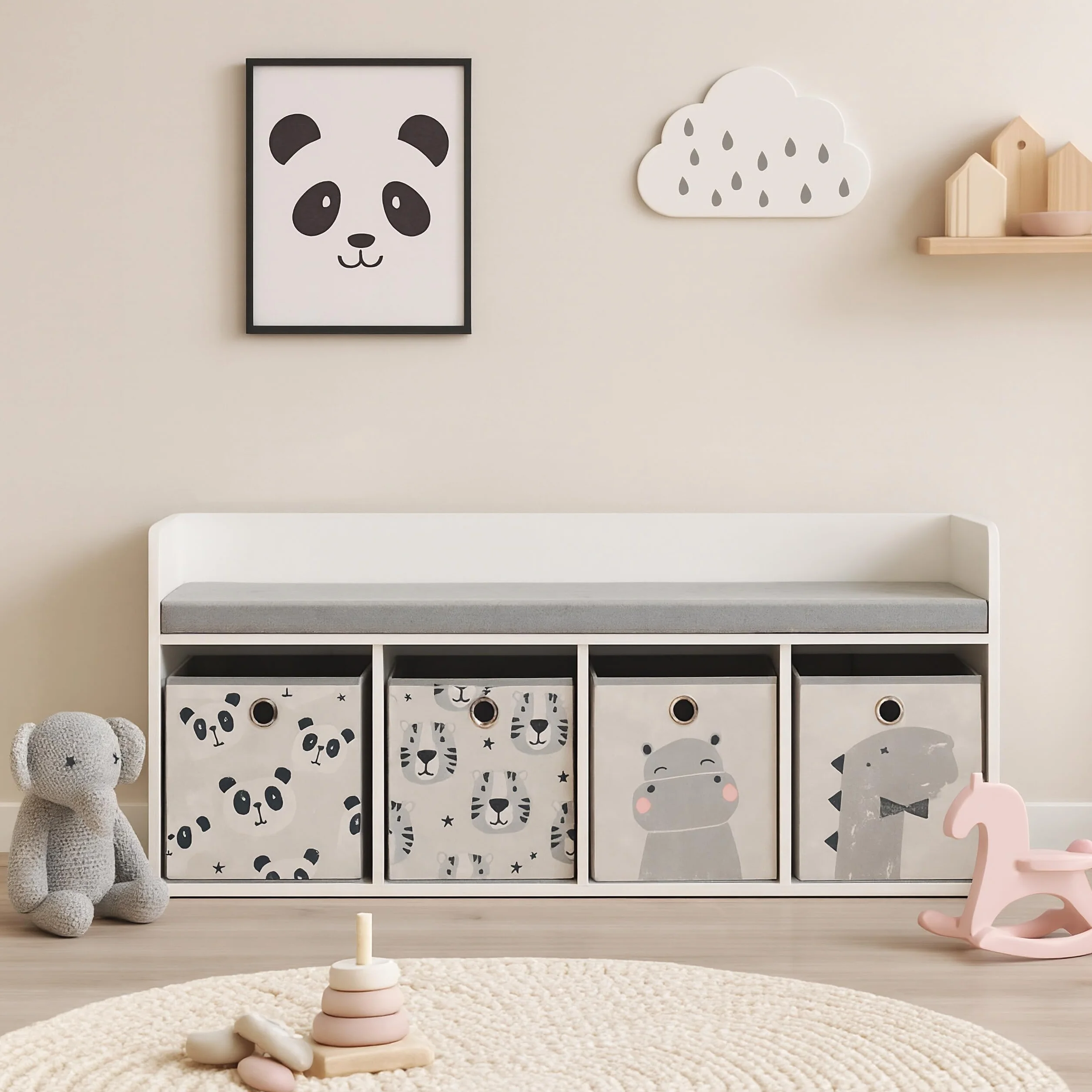Banco Infantil Relaxdays con Almacenamiento 142x54x32 cm Blanco/Gris