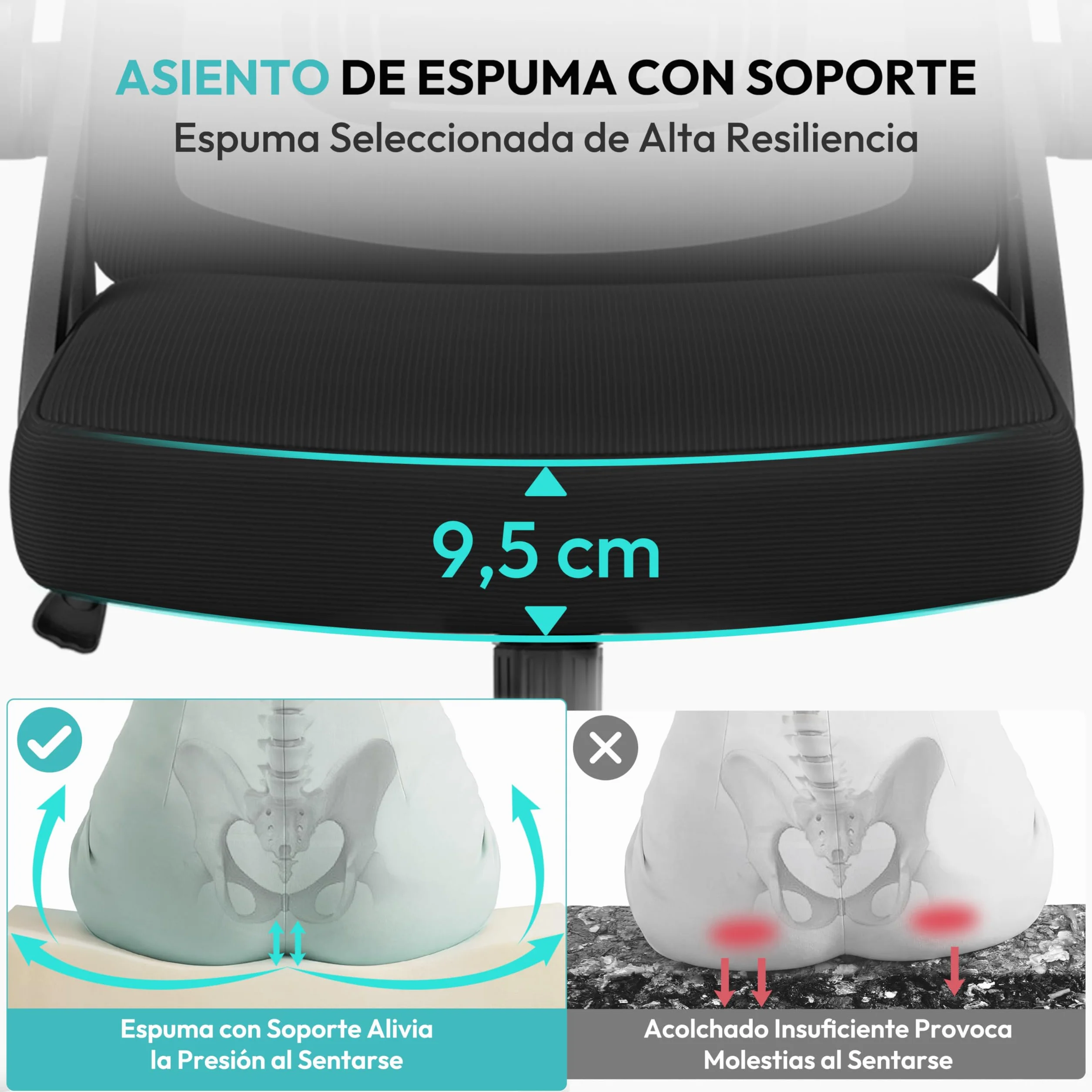 Yaheetech Silla de Oficina Ergonomica con Soporte Lumbar Ajustable Base Giratoria 70 cm Transpirable Negro