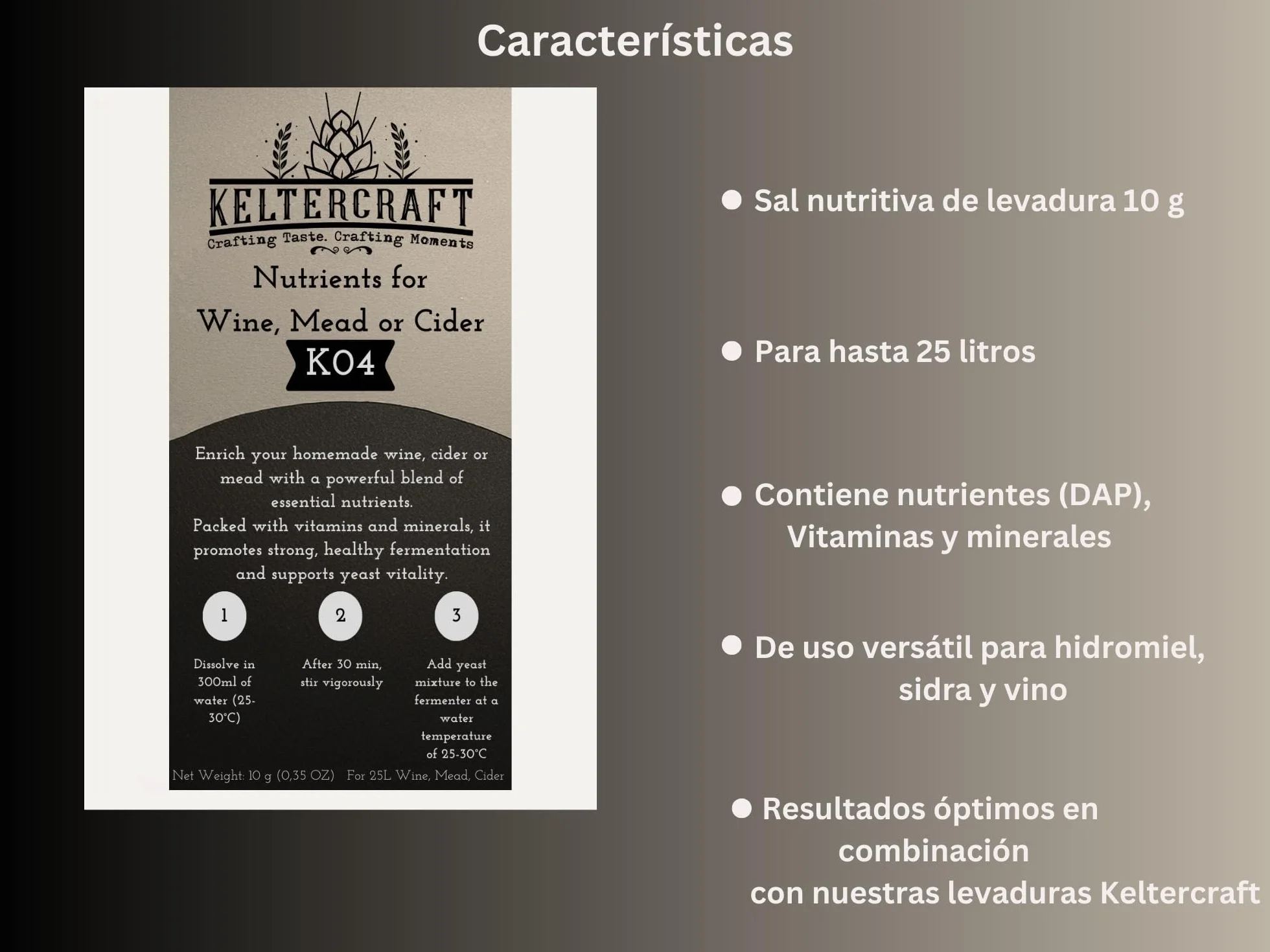 Sal nutritiva para levadura Keltercraft K04 10 g para 25 l de vino hidromiel y sidra