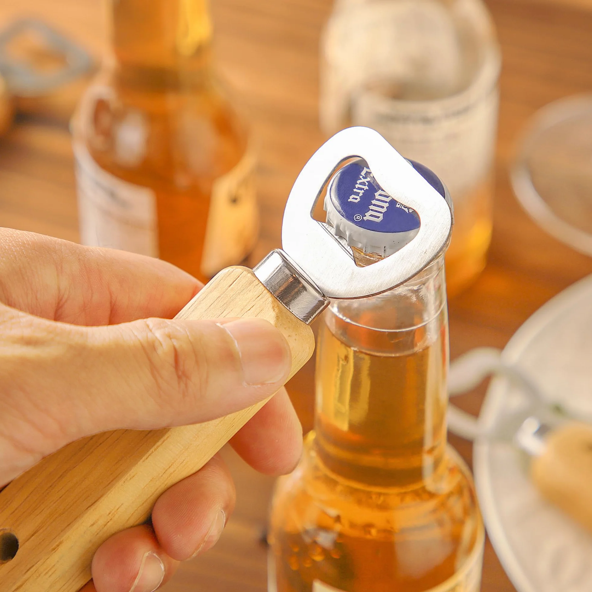 Abrebotellas de madera grabables, 6 abrebotellas de mano – Personalizados para el hogar, bar, fiestas y regalos KH1306