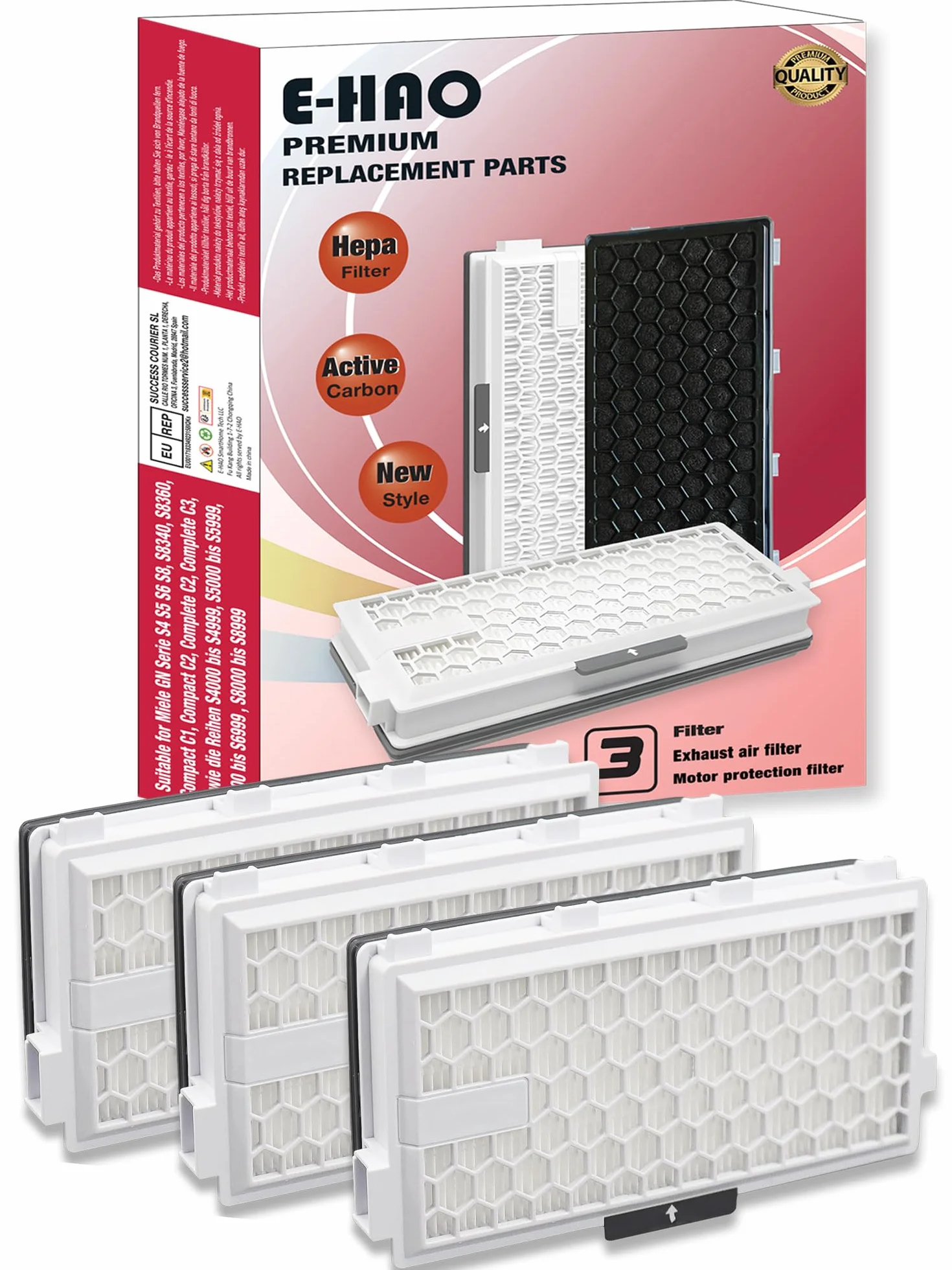 3 paquetes de Carbón Activado Filtros Hepa Airclean Reemplazo para Miele SF-HA 50, para Aspiradora Compacta C1/C2, Completa C2/C3, S4, S5, S6, S8, S4000-4999, S5000-S5999, S6000-S6999, S8000