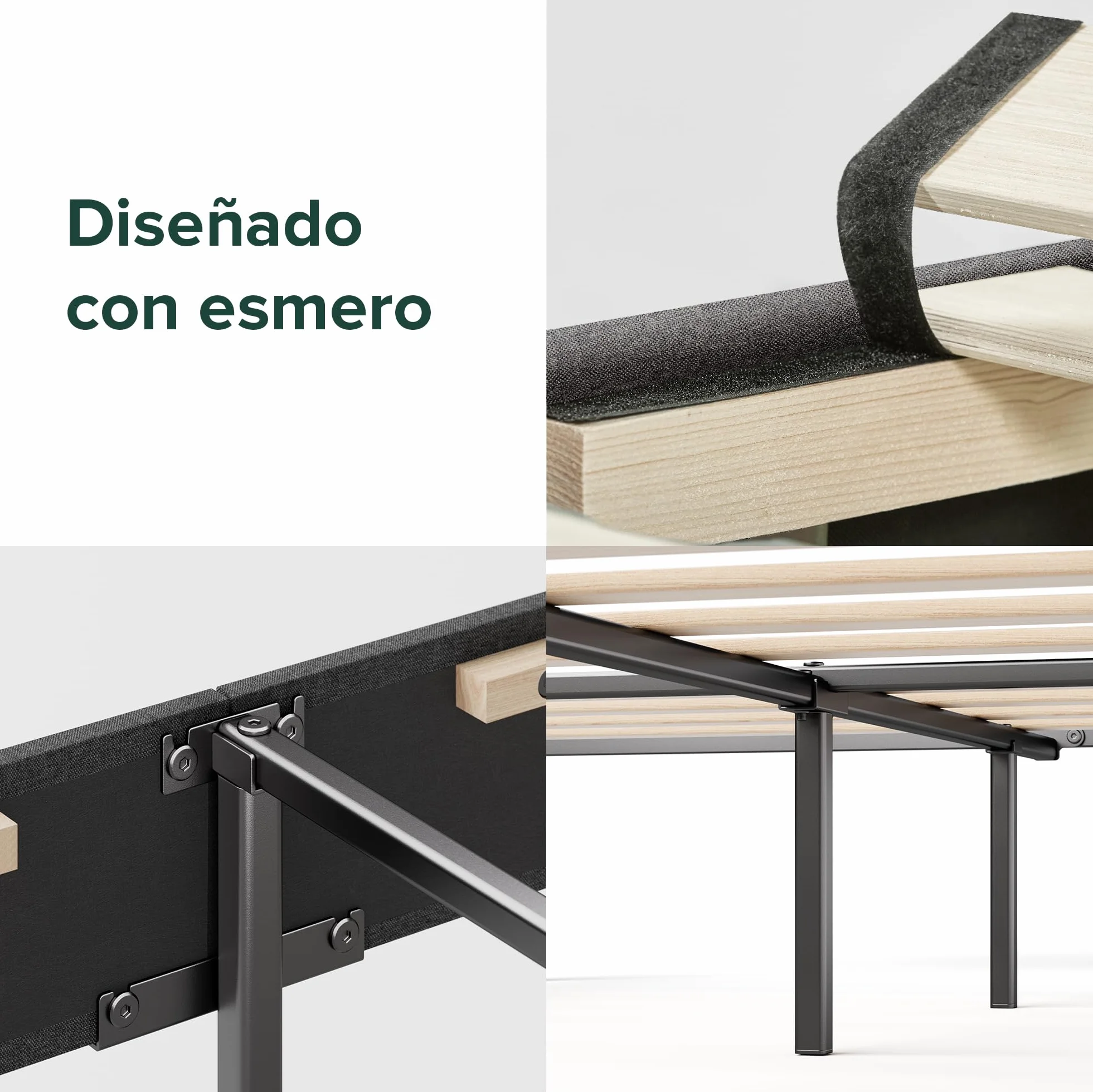 Zinus Maya Estructura Cama 150x190 cm Queen Size Tapizada con Cabecero Láminas de Madera Gris Oscuro