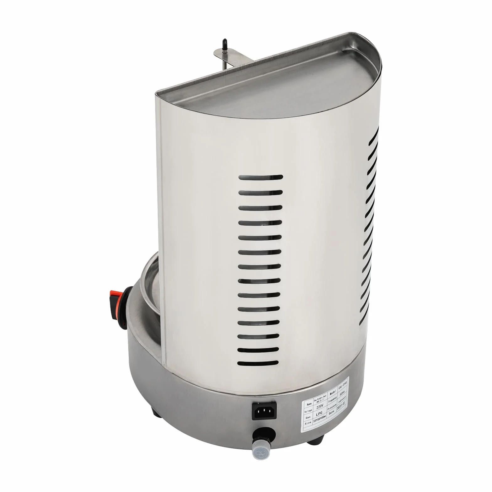 Shawarma asador vertical 360° acero inoxidable con dos interruptores térmicos ajustables