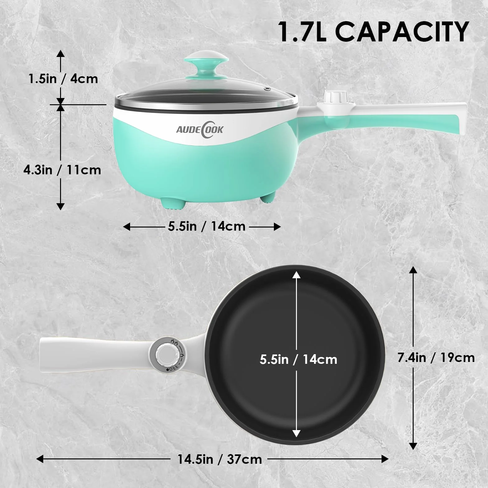 Audecook Olla Caliente Eléctrica Mini Sartén 1,7 L Antiadherente Multicocina de Viaje Verde