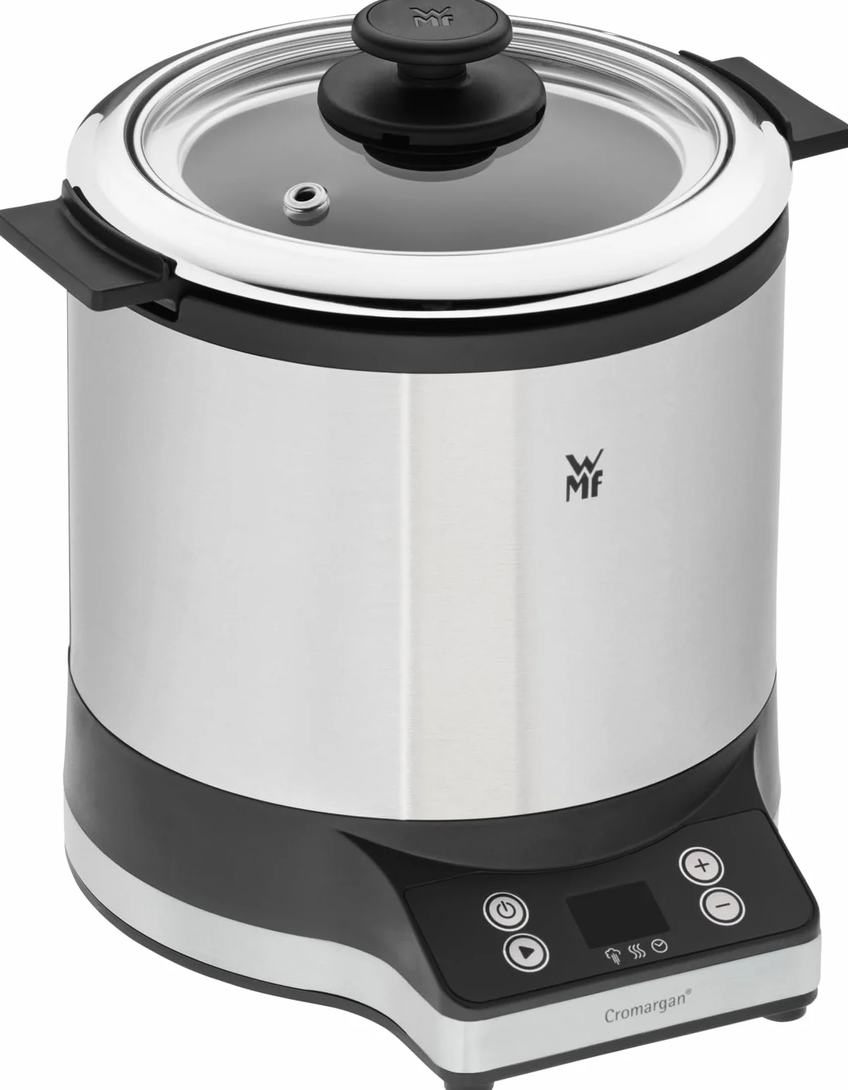 WMF Kitchenminis Arrocera 220W 1L acero inoxidable cromargan mate tapa recipiente base dual mantenimiento calor taza cuchara medidora