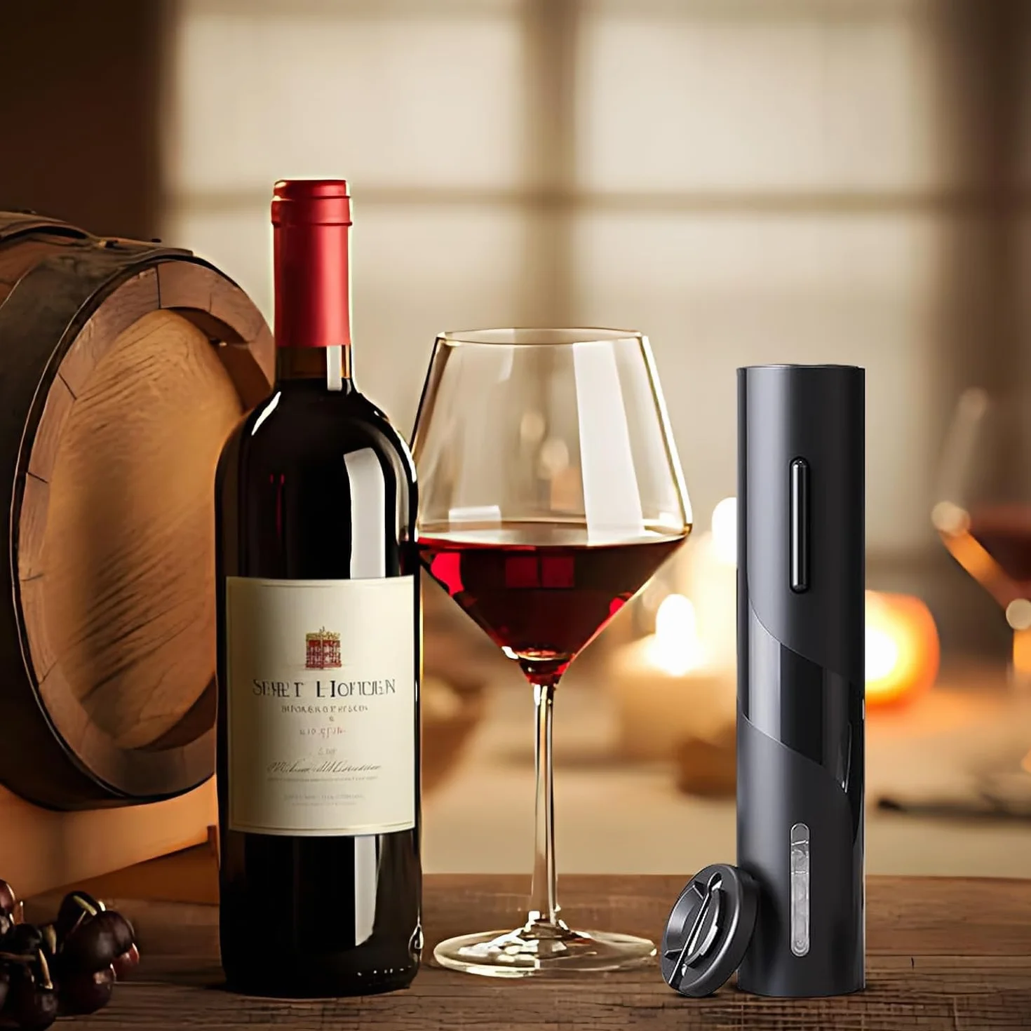 Sacacorchos Eléctrico a Pilas, Abrebotellas Automático Inalámbrico, Abridor de Vino Automático Profesional, con Cortacápsulas, Regalo para Amantes del Vino, Negro