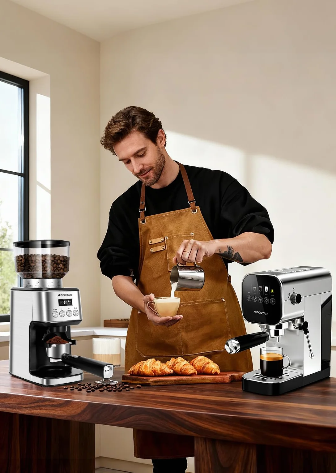 Aigostar Molinillo de Café Eléctrico, 52 Ajustes de Molido Molinillo Café de Cono, Grinder Electrico Para Café Espresso, Moledor Profesional con Pantalla Lcd Digital Precisa, Acero inoxidable, Plata