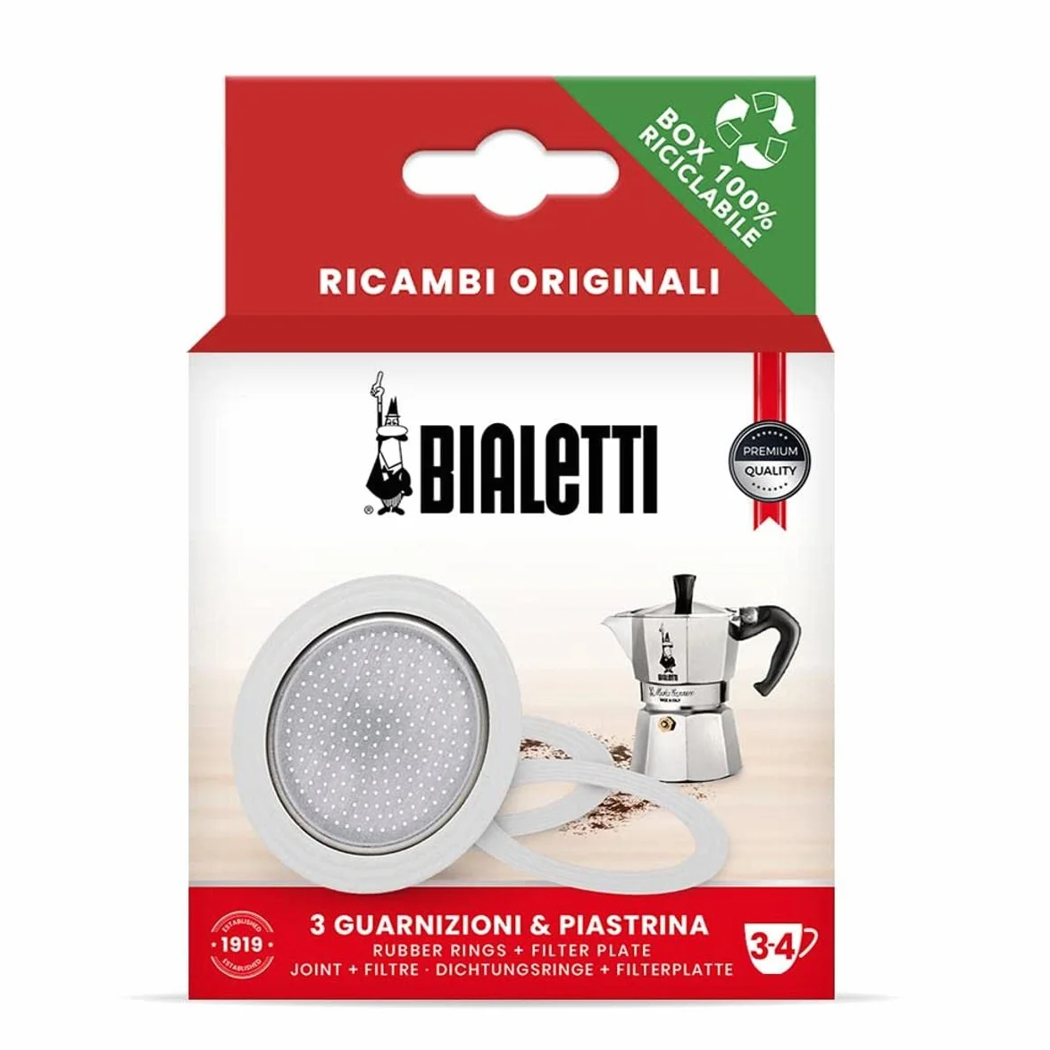 Bialetti guarnizioni gomma filtro moka 3 tazze