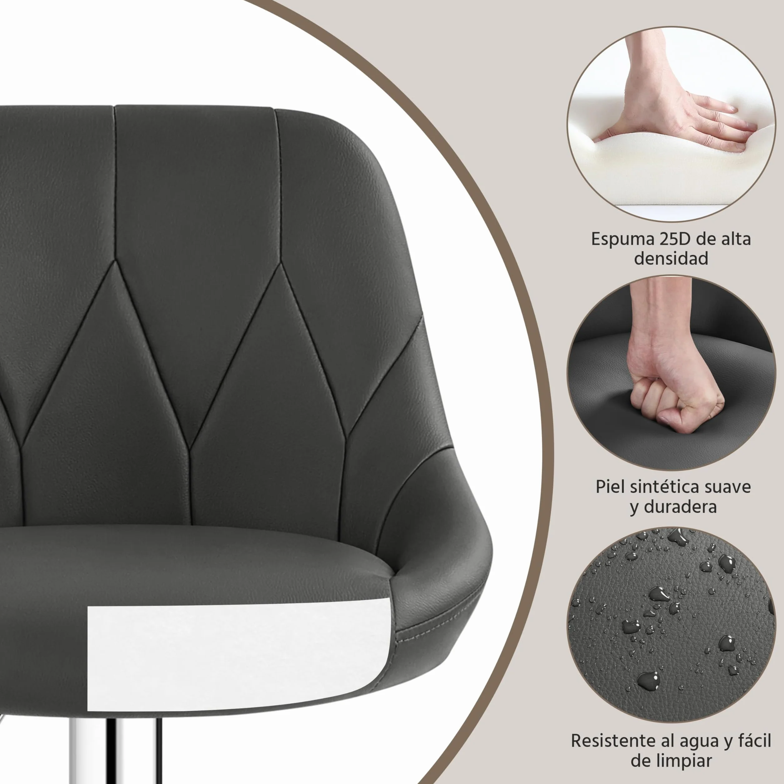 Yaheetech Juego de 2 Taburetes de Bar Ajustables 86-107,5 cm Asiento Giratorio Gris Oscuro