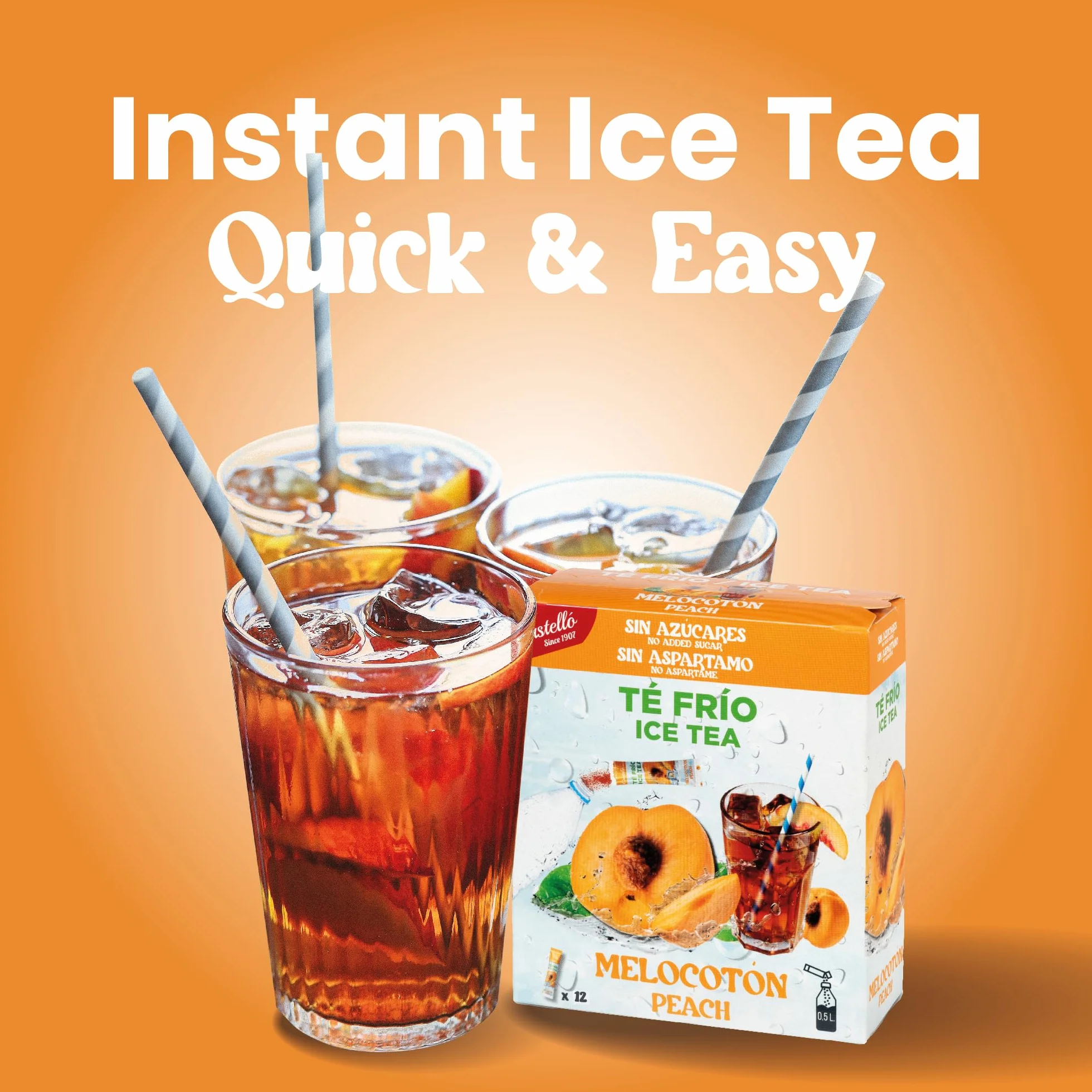 Castello Té Frío Zero Instantáneo Melocotón 12 Sobres 0 Calorías 0 Azúcar
