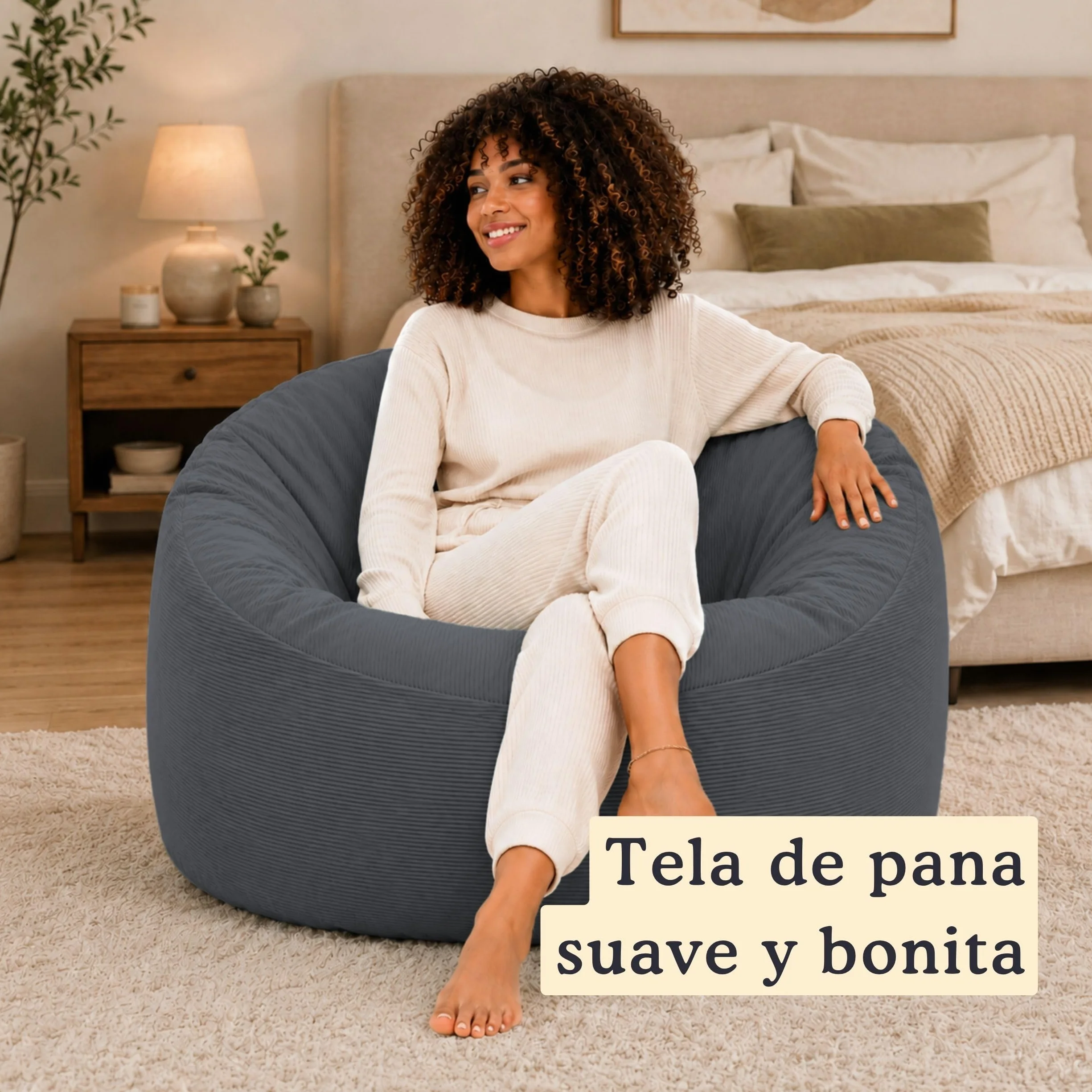 bananair - Puff Salón de Terciopelo Acanalado - Suave y Confortable - Puff Pera con Relleno de Espuma Incluido, Óptimo Apoyo para la Espalda - Bean Bag, Sofa Puff Gigante (100 cm, Azul Marino)