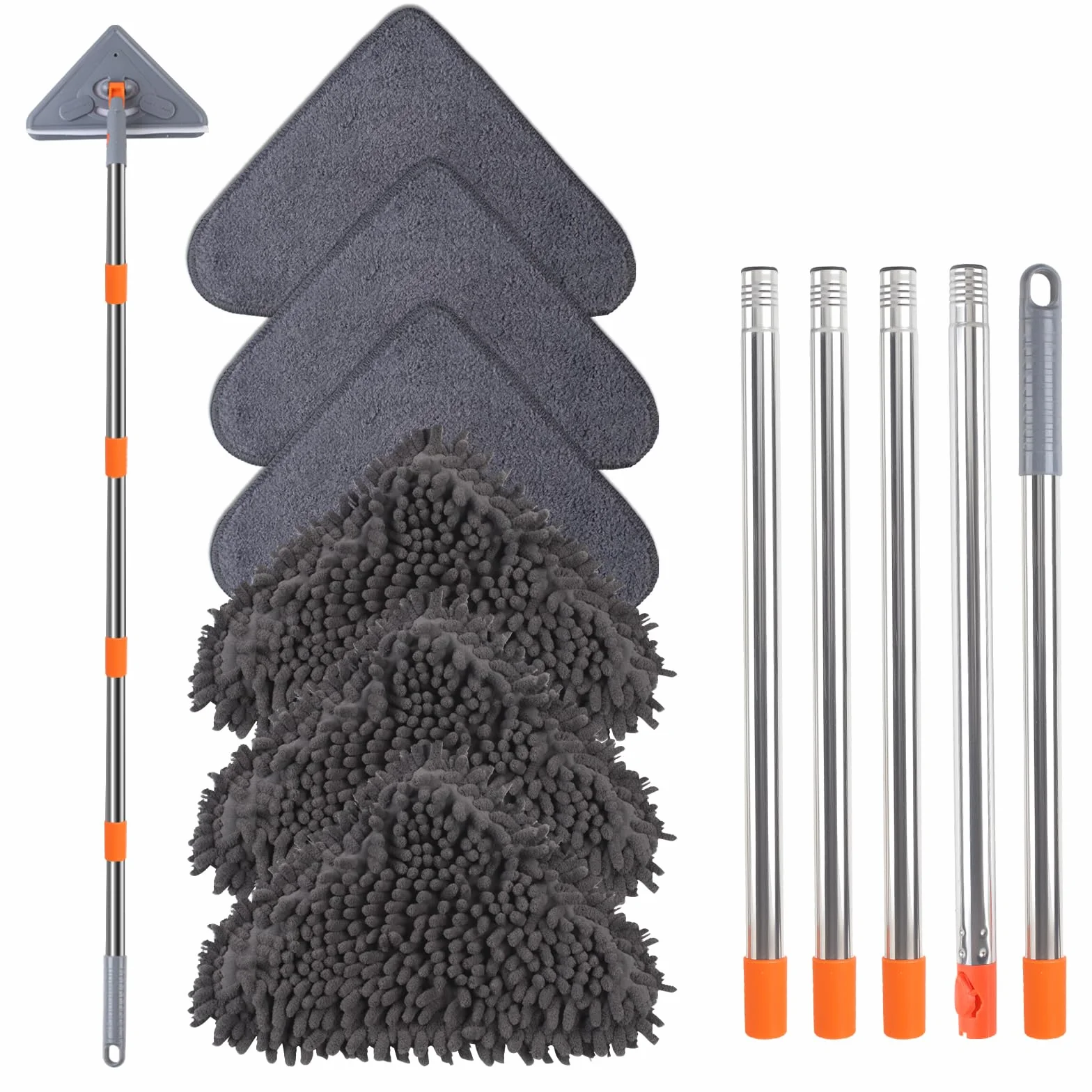 Mopa de pared con mango de 203 cm de largo, herramienta de limpieza de pared para ventanas, paredes, ventiladores de techo, polvo, zócalo, suelos, limpieza de techos de 360°, con escobilla de