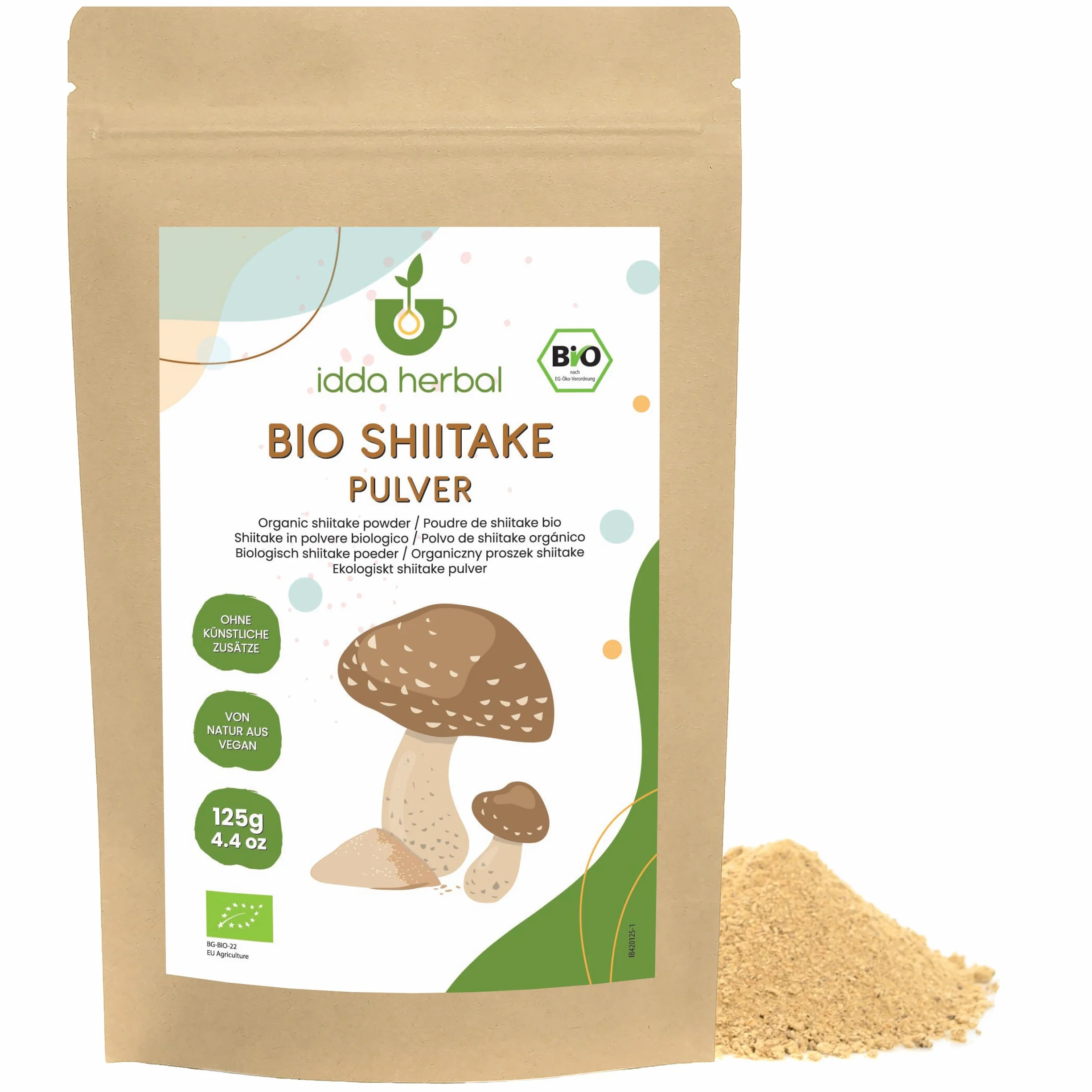 Setas Shiitake Orgánicas Molidas 125g Polvo Deshidratadas para Cocinar