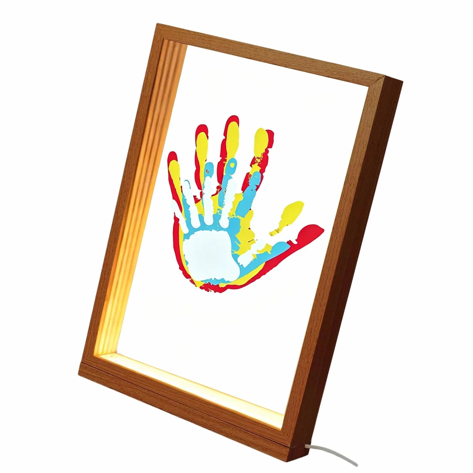 Marco de fotos con luz LED cálida y pantalla alimentada por USB para recuerdos familiares, decoración del hogar, marco de fotos con huella de mano, LED USB