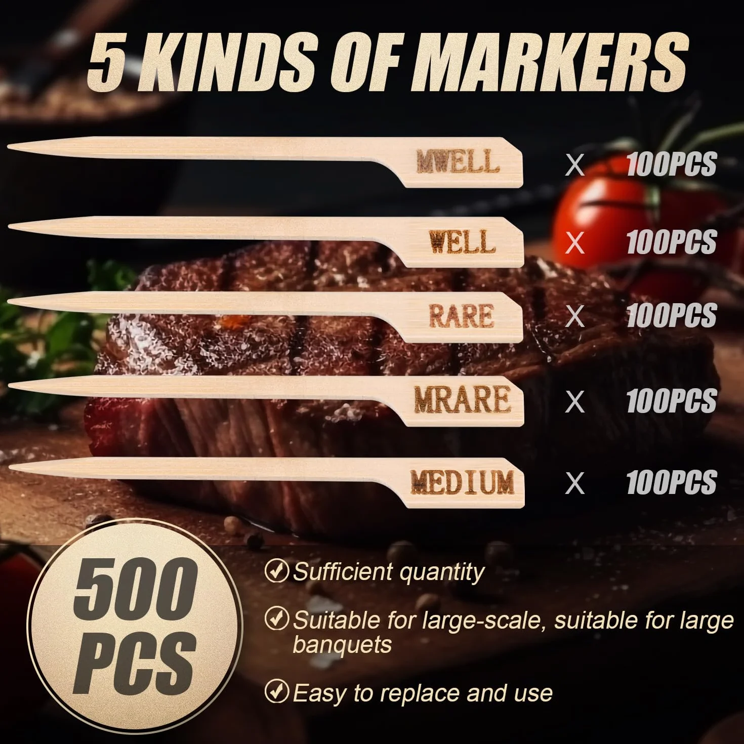 500 palillos de madera para temperatura de carne, pinchos planos para barbacoa, parrilla, frutas, asar, fiesta, cóctel