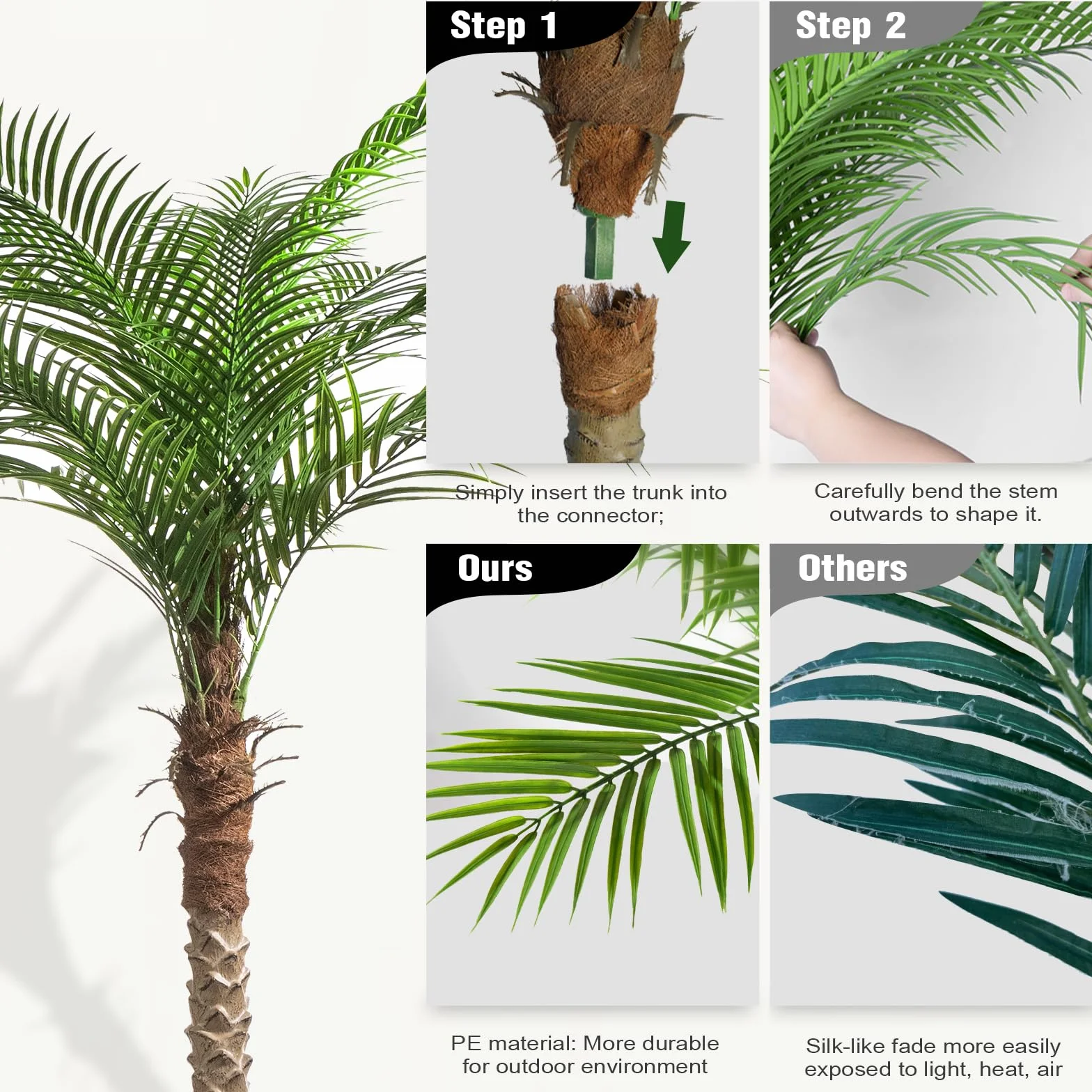 Palmera artificial de fénix de 7 pies de alto, árbol tropical grande falso con 15 hojas ajustables, planta de palma de sagú sintético para interiores y exteriores, sala de estar, patio, piscina