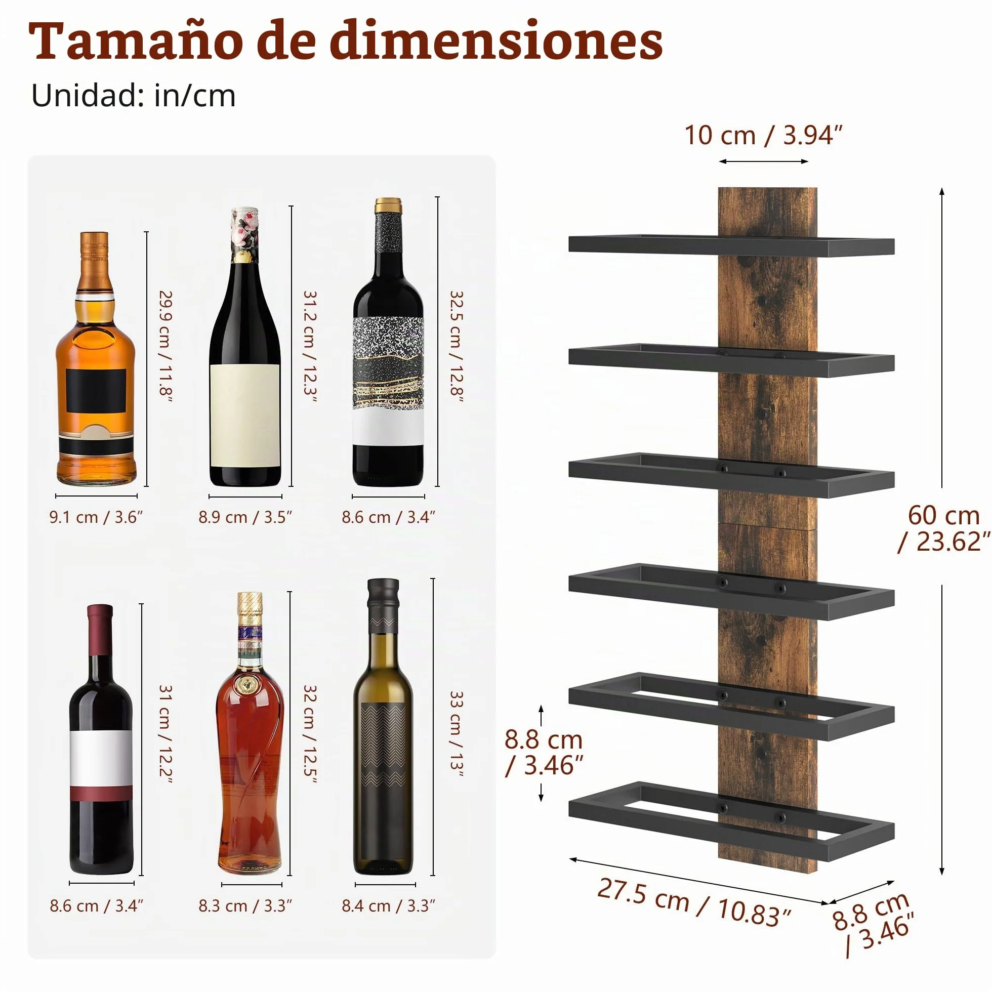 FAVOOSTY Botellero Pared 1 Set, Botellero Vertical, Estante para Botellas con 6 Niveles, 6 Botellas de Vino, Soporte para Botellas, Estante de Metal para Botellas de Vino, para Comedor, Bodega, Negro
