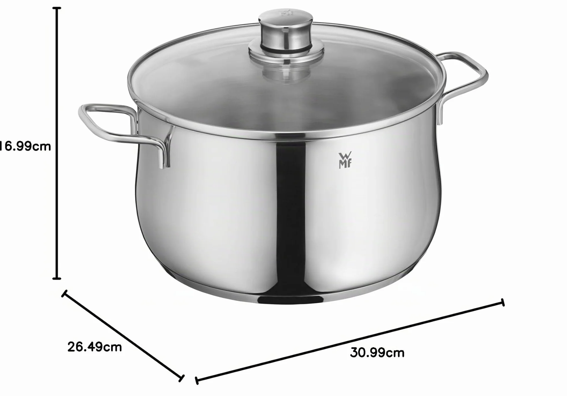 WMF Diadem Plus - Olla Baja 6.5 L Ø24 cm, Acero Inoxidable Cromargan, con Tapa de Cristal