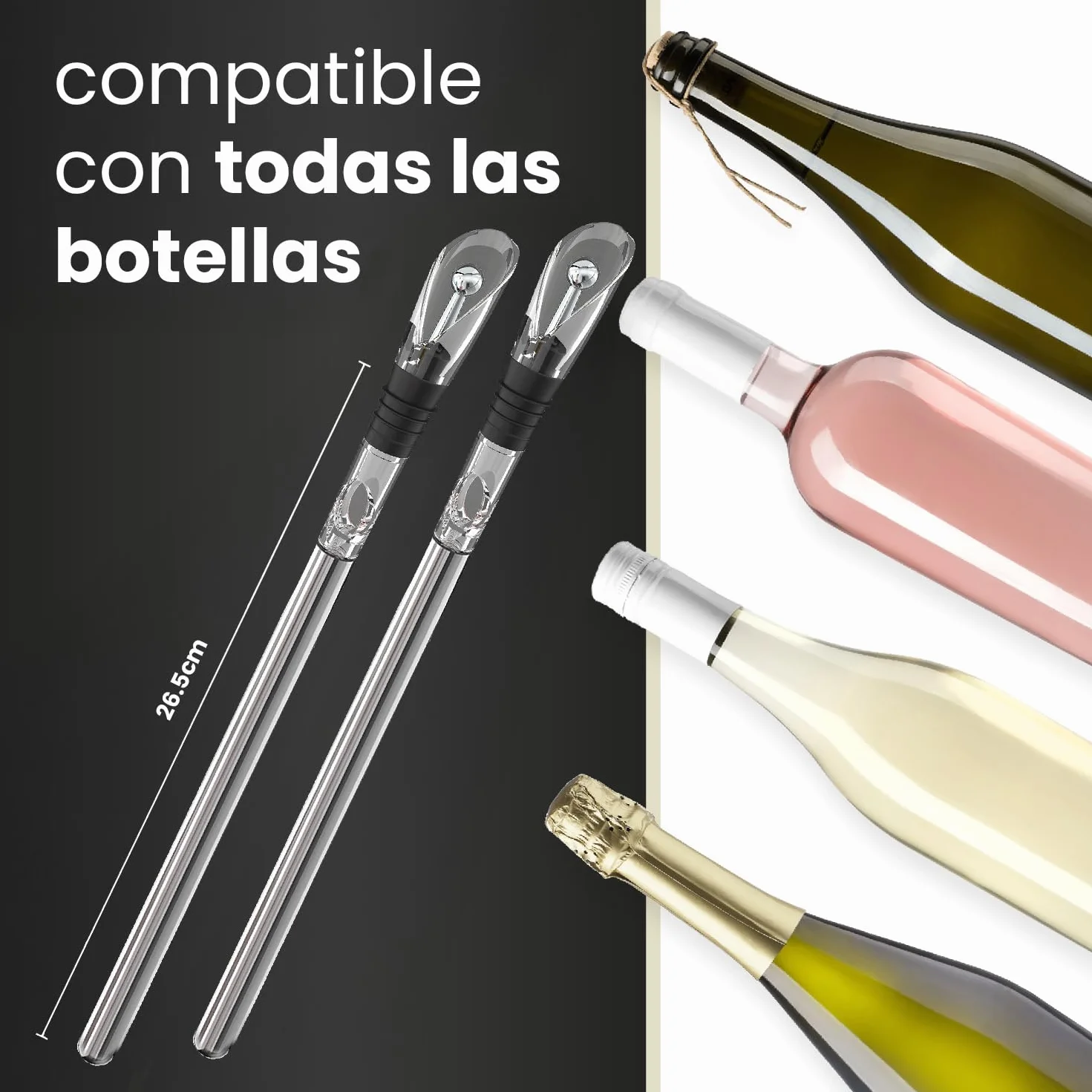 Beyond Enfriador de Botellas de Vino Acero Inoxidable con Vertedor – Varilla Enfriadora Accesorio ideal y Regalo para Amantes del Vino Hombre Mujer | Para Vino Blanco y Tinto (Set con 2 Varillas)
