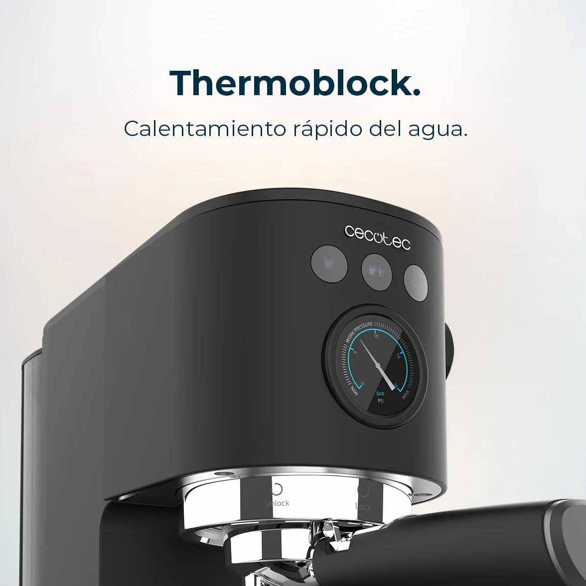 Cecotec Cafetera Express Cafelizzia Fast Pro. 1350 W, Thermoblock, ForceAroma de 20bars, Vaporizador Orientable, Brazo Doble, Bandeja Calienta Tazas, Depósito de Agua Extraíble