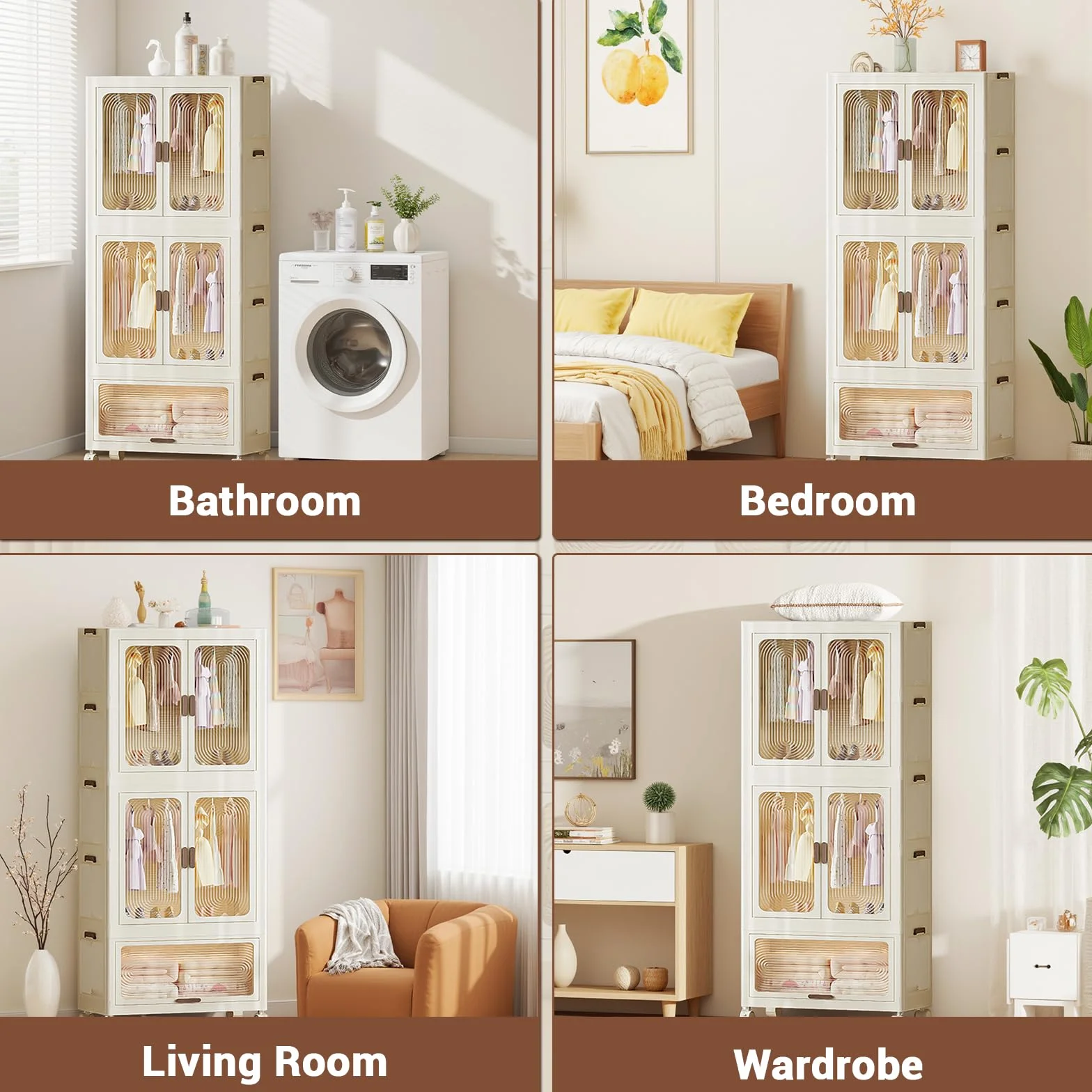 Armario plegable grande almacenamiento con barra plástico torre móvil 70x41.5x191 cm