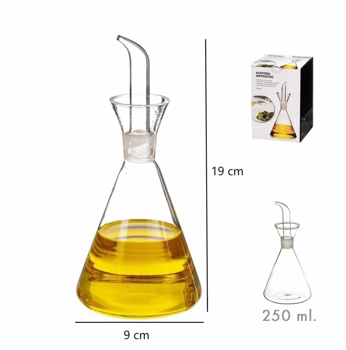 DAMDAM GO Aceitera Antigoteo Cristal 250 CC Caja