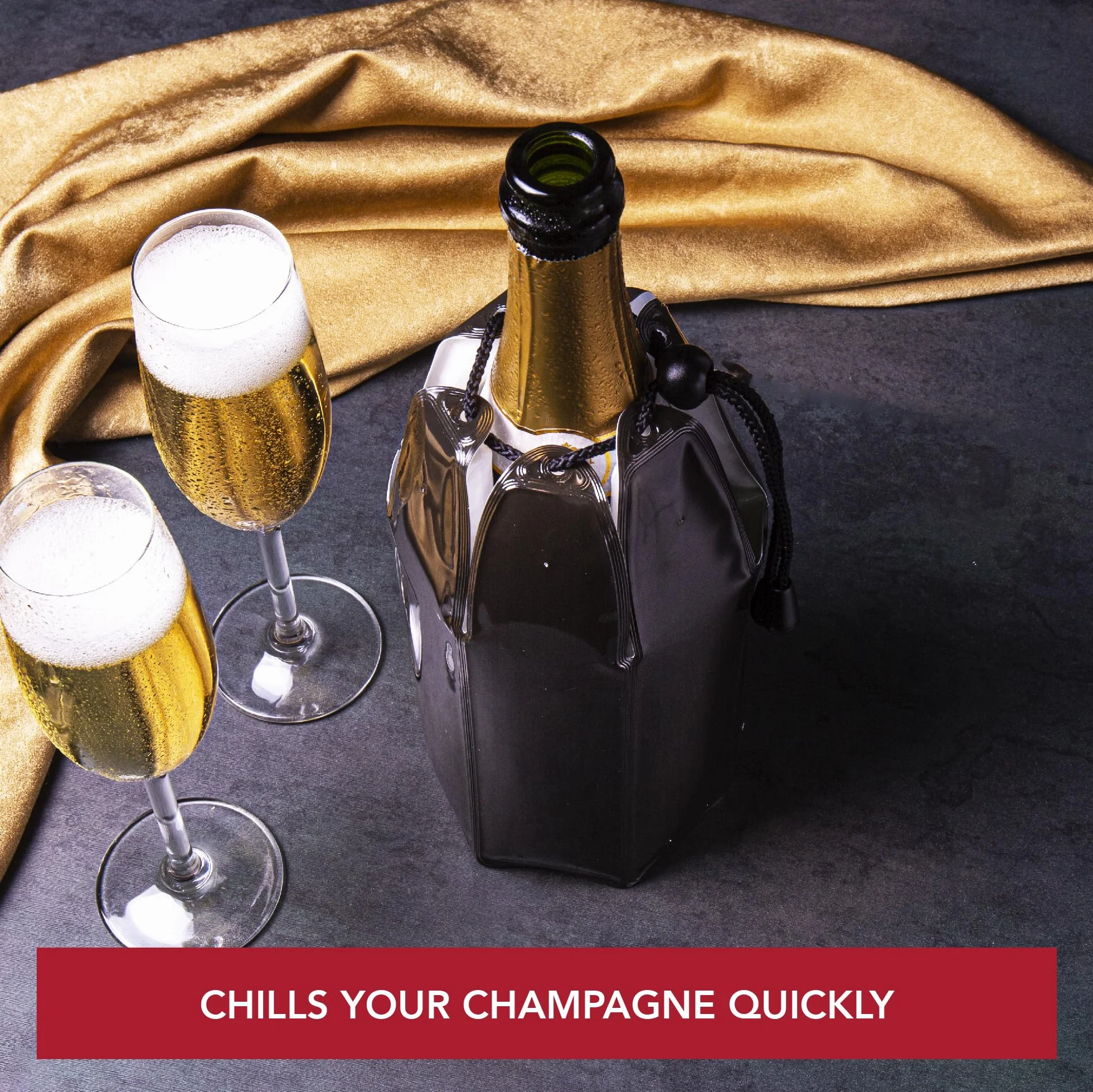 Vacu Vin Enfriador de Champagne Flexible - Funda Reutilizable Negra para Enfriamiento de Botellas de Champagne Estándar