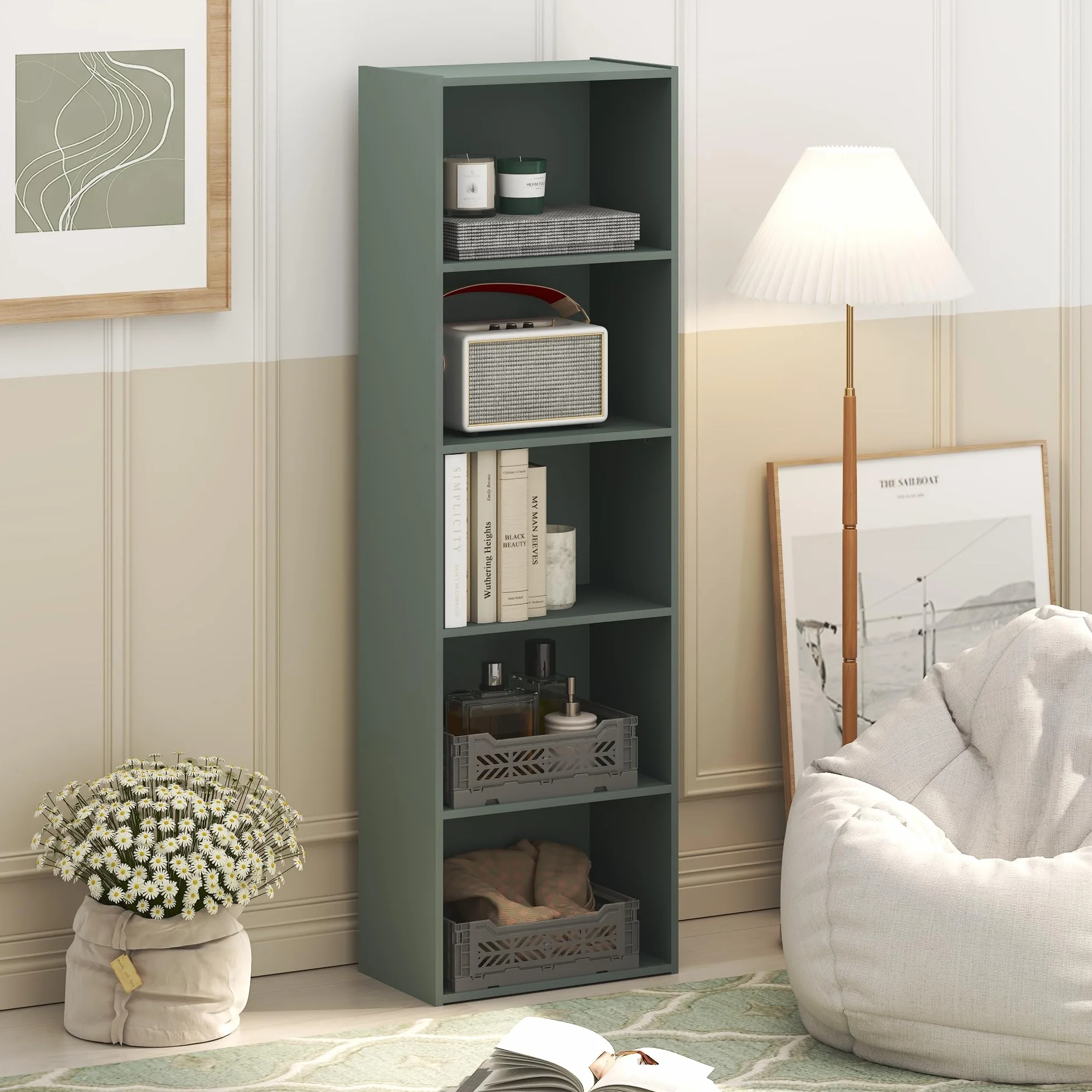 Furinno Luder Estantería De 5 Cubos Abierto 24x40x132 Verde Salvia