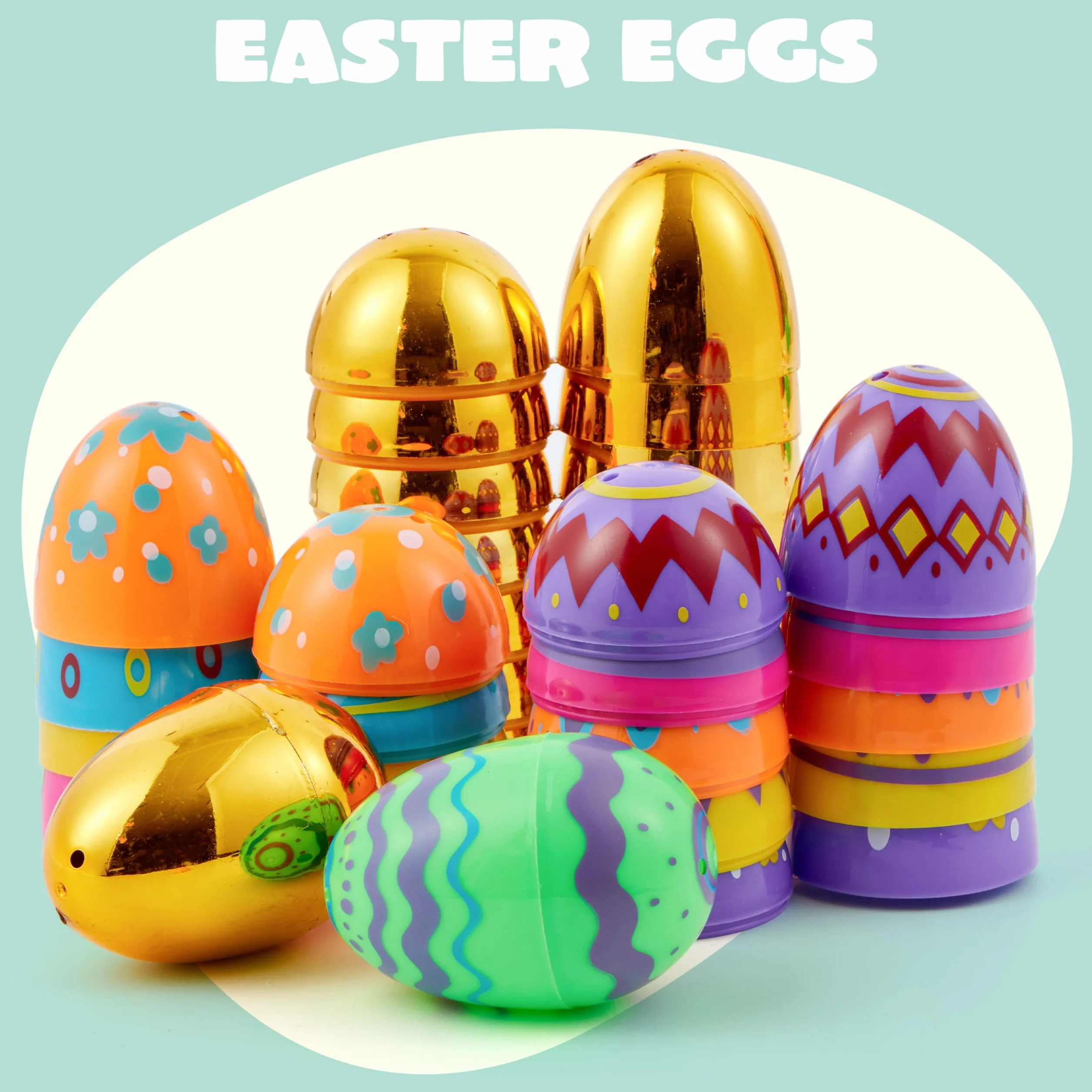 JOYIN 44 huevos impresos de Pascua de plástico 3.15 pulgadas rellenables para búsqueda