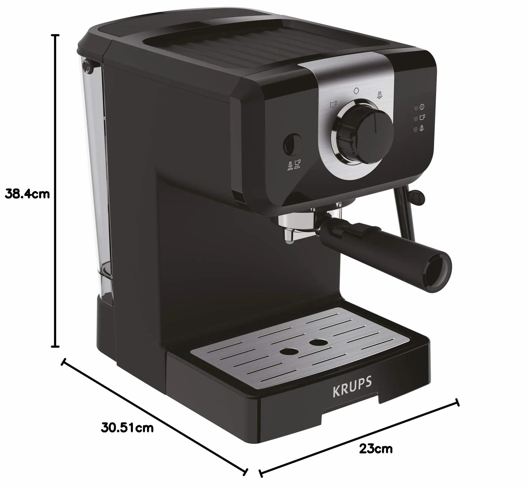 Krups Espresso Pump, cafetera espresso de 15 bares, calentador de taza y capacidad para dos tazas simultáneas, Incluye cuchara medidora y compactador, XP3208