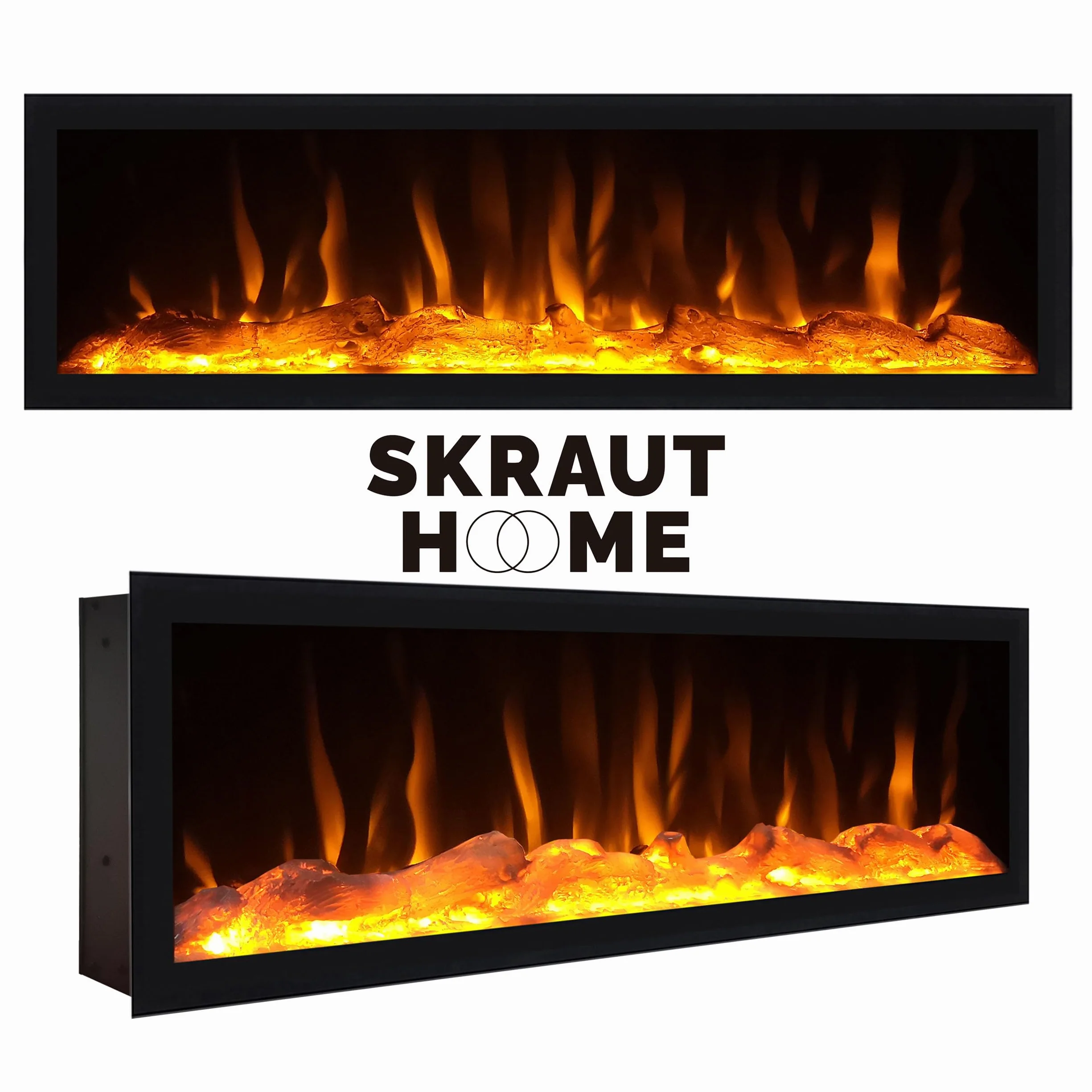 Skraut Home | Mueble TV | Televisión | Muebles de salón, almacenaje | 267x57x35 cm | para TV Gran Formato | Chimenea eléctrica XXL | Diseño Industrial | Estilo Moderno | Negro