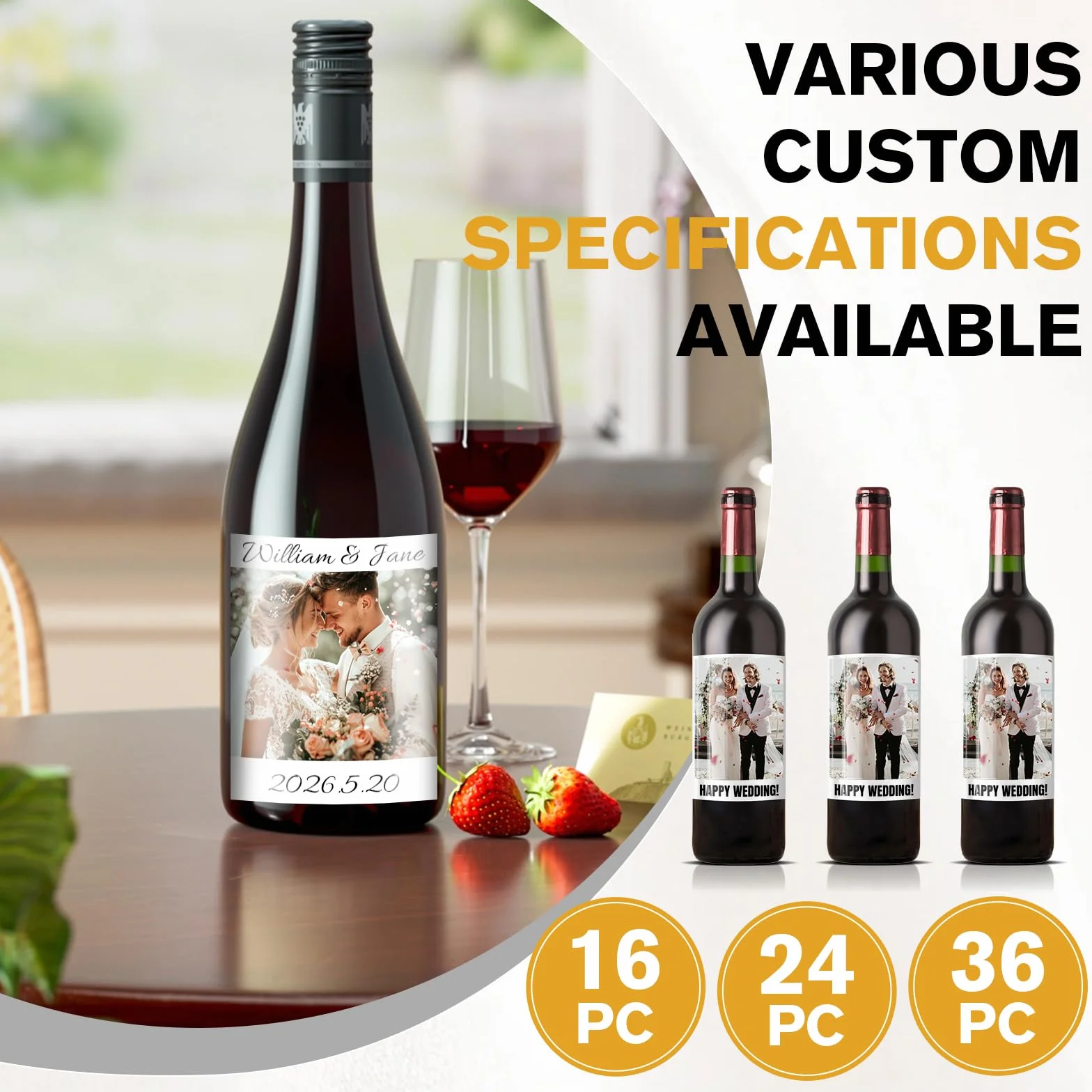 Etiquetas personalizadas para vino, pegatinas de vinilo impermeable pack 16 unidades