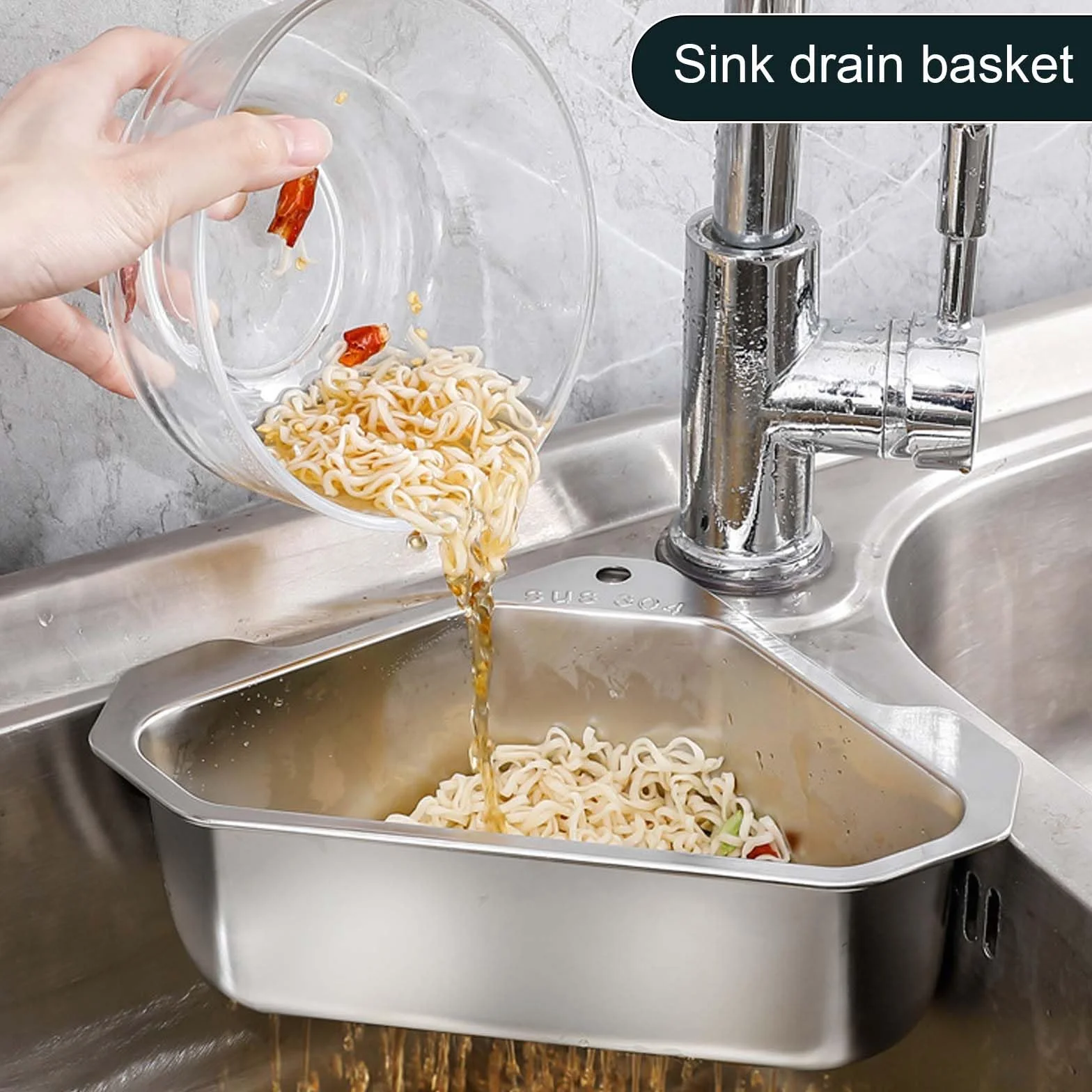Cesta de Drenaje de Acero Inoxidable, Colador Triangular para Fregadero de Cocina