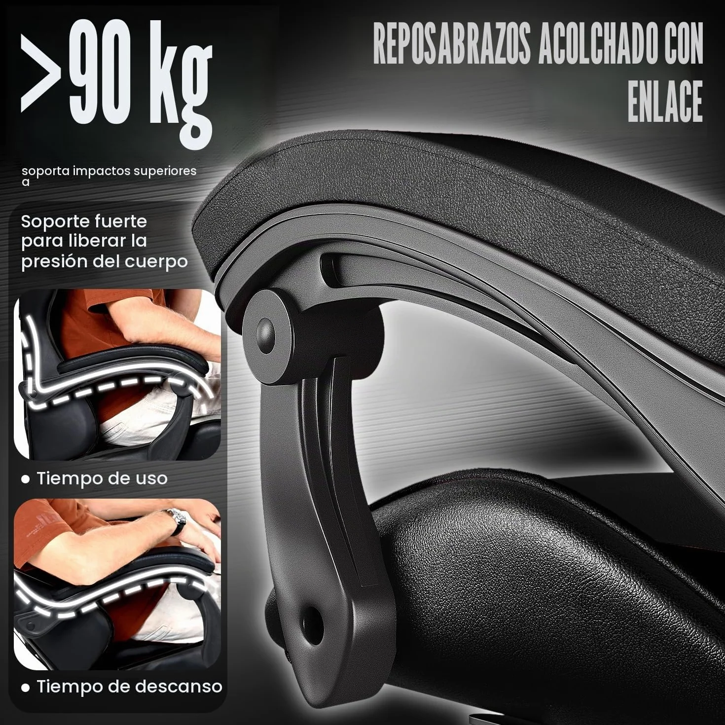 Silla Gaming Ergonómica de Oficina en Cuero PU, Regulable en Altura, Soporte Lumbar, Reposacabezas, Respaldo Reclinable 155°, Silla Gamer Adulto Niño (Negro)