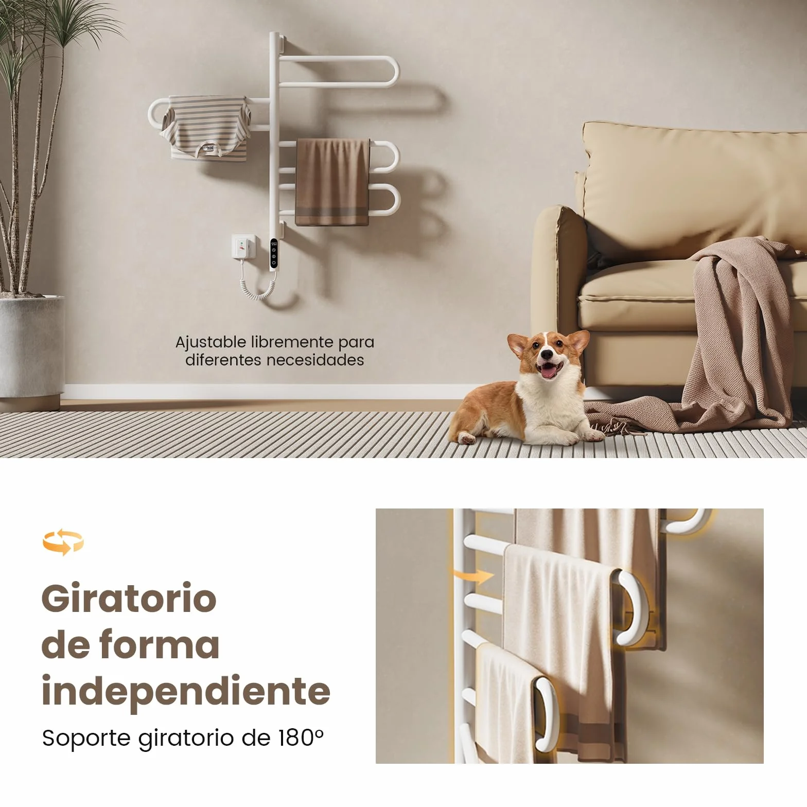 EMKE Radiador de Toallas Eléctrico 78 x 43 cm, Termostato Inteligente WiFi, Radiador Eléctrico para Baño, Calentador de Toallas Eléctrico, Blanco, 170W