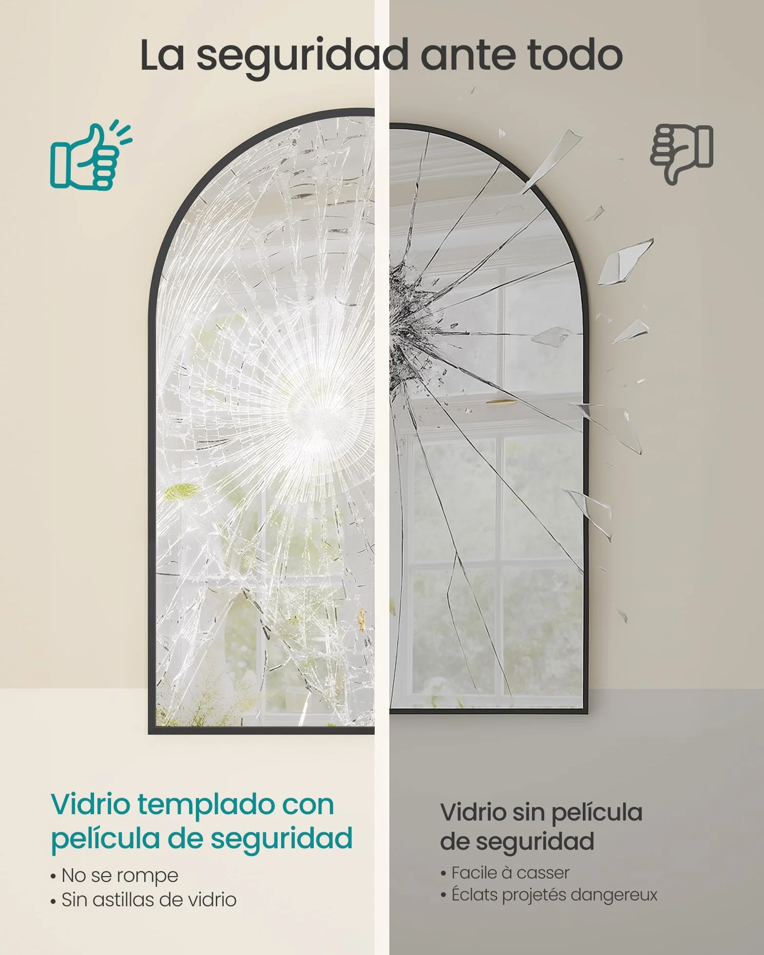 SONGMICS Espejo de Baño, Marco de Aluminio, 91 x 61 cm, Lámina de Seguridad, Negro Tinta LWM011BD01