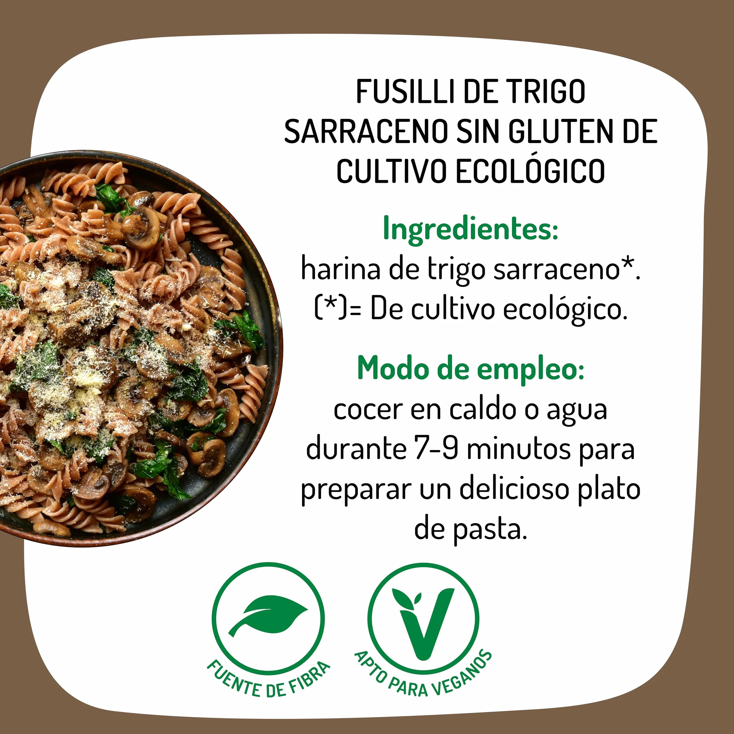 El Granero Integral Fusilli de Trigo Sarraceno Sin Gluten BIO 500 g Alto Contenido en Proteínas