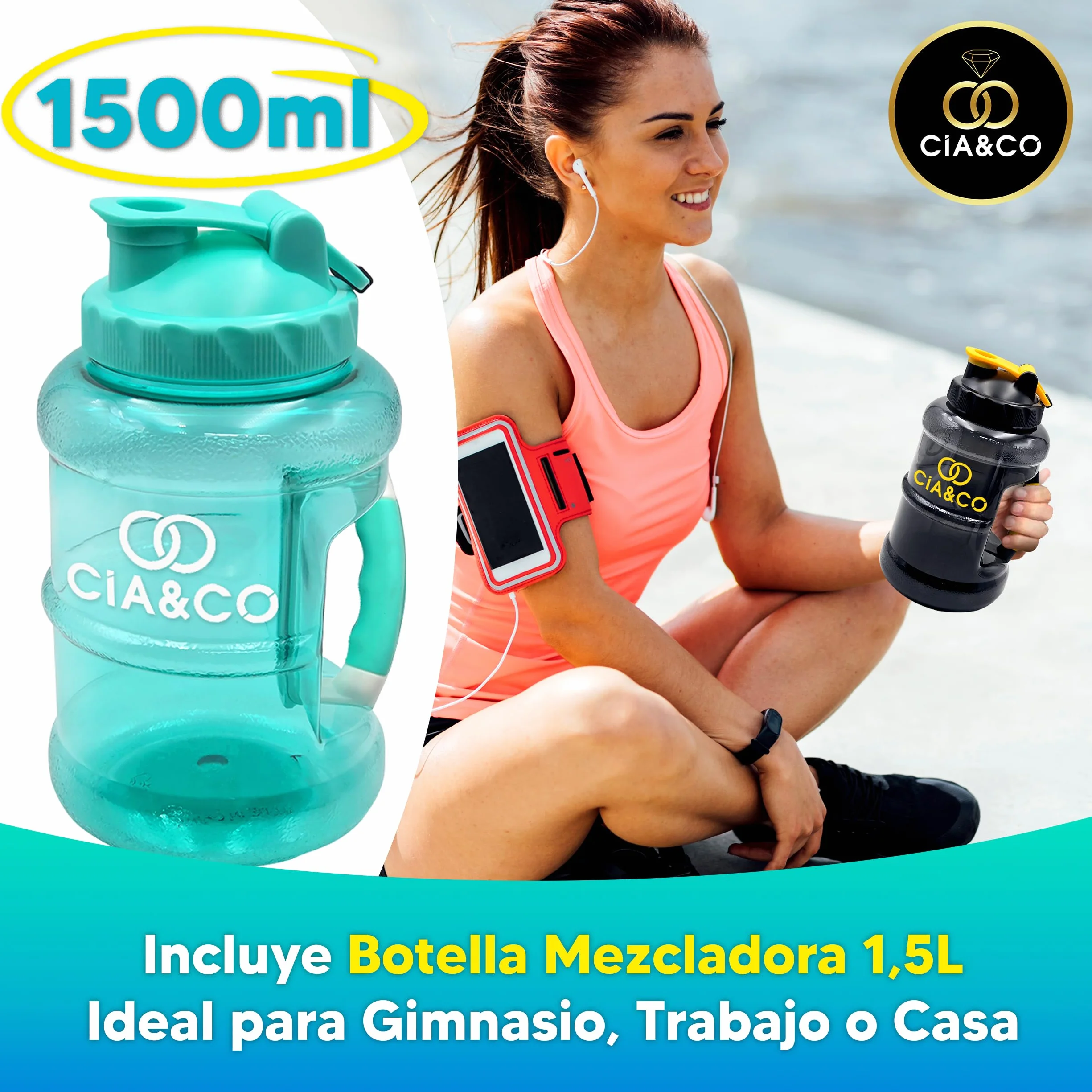 Bolero MIX Sabores VARIADOS 78x9g + BOTELLA 1500ml Aguamarina + 50 Pepitas Saludables Cia&Co - Hidratación Saludable sin Azúcar