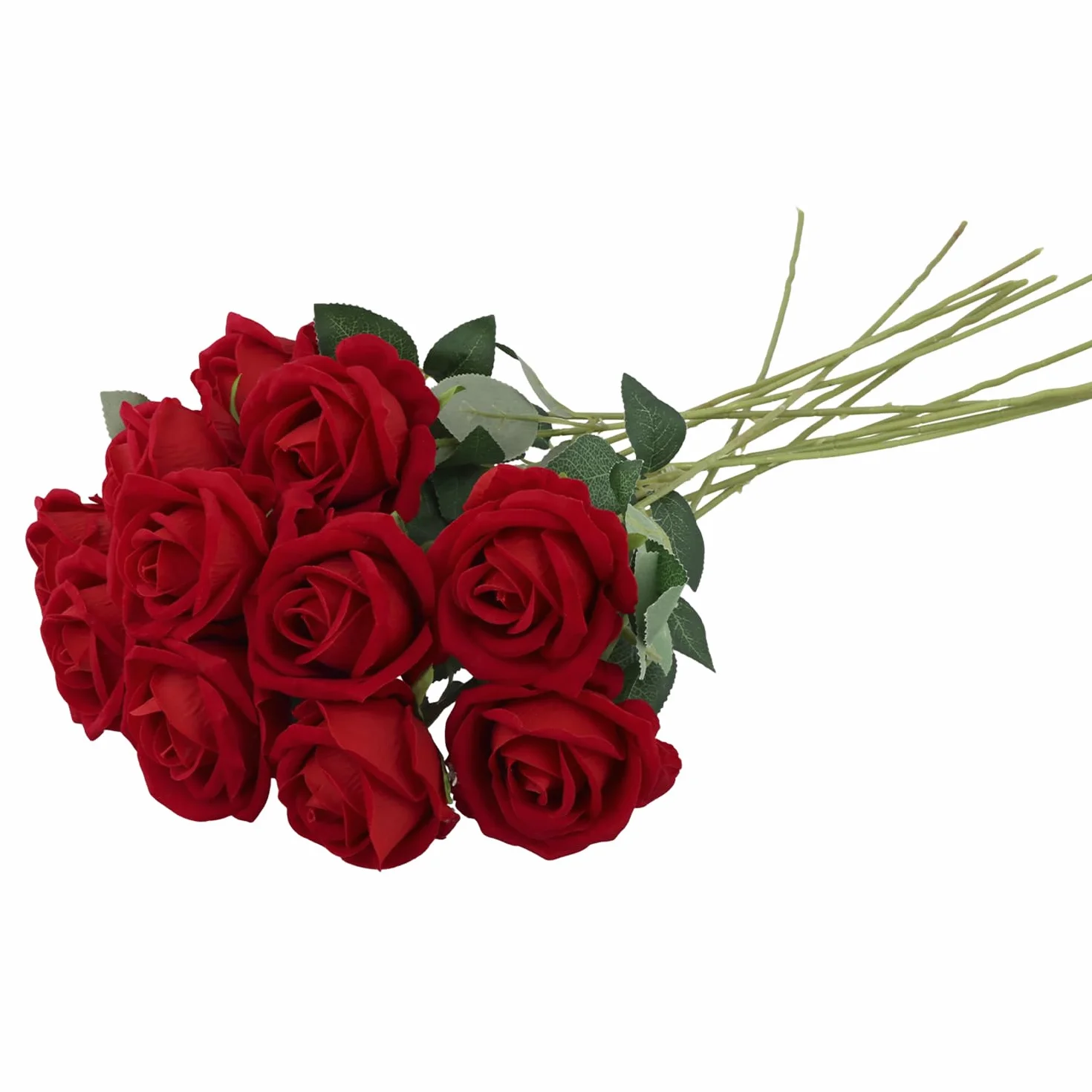 QWORK® 12 Piezas Rosas Artificiales, Rosas Rojas, Flores Artificiales con Tallos Largos de plástico para Bodas, decoración del hogar