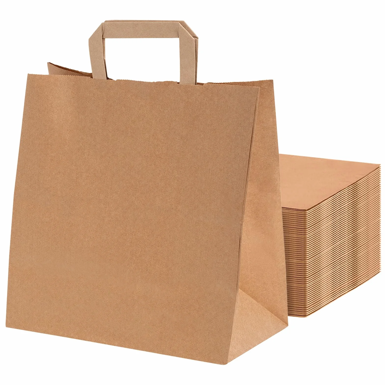 50 Unidades - Bolsas Papel Kraft con Asa Plana - 26 x 18 x 30 cm - Bolsas Regalo - Bolsitas Personalizables - Eventos y Hotelería - Comunión, Cumpleaños, Bodas - PERSONALIZABLES