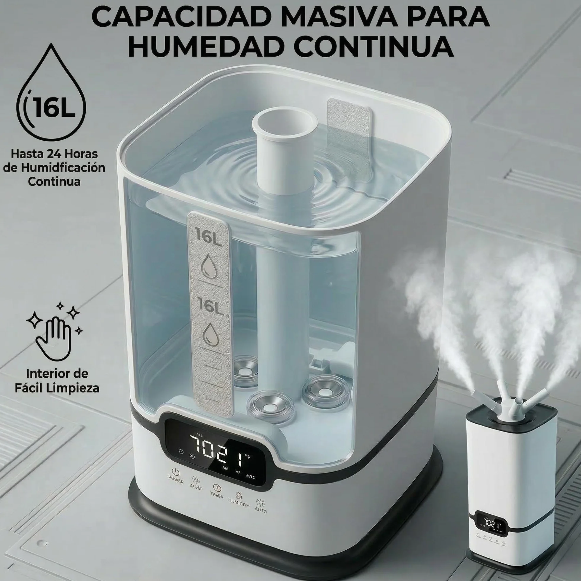 LUMS Humidificador Industrial 16L, Control Inteligente de Humedad, Temporizador, Relleno Superior, 3 Núcleos, Portátil