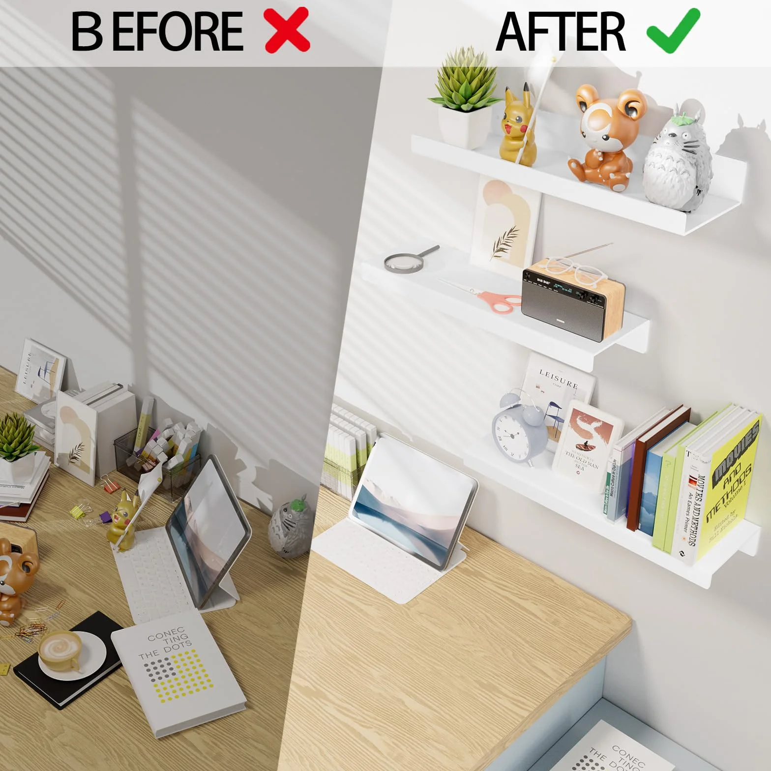 Gucass Estantería Pared Sin Taladrar 30cm Estantes Flotantes Acrílico Blanco Decoración Baño Cocina