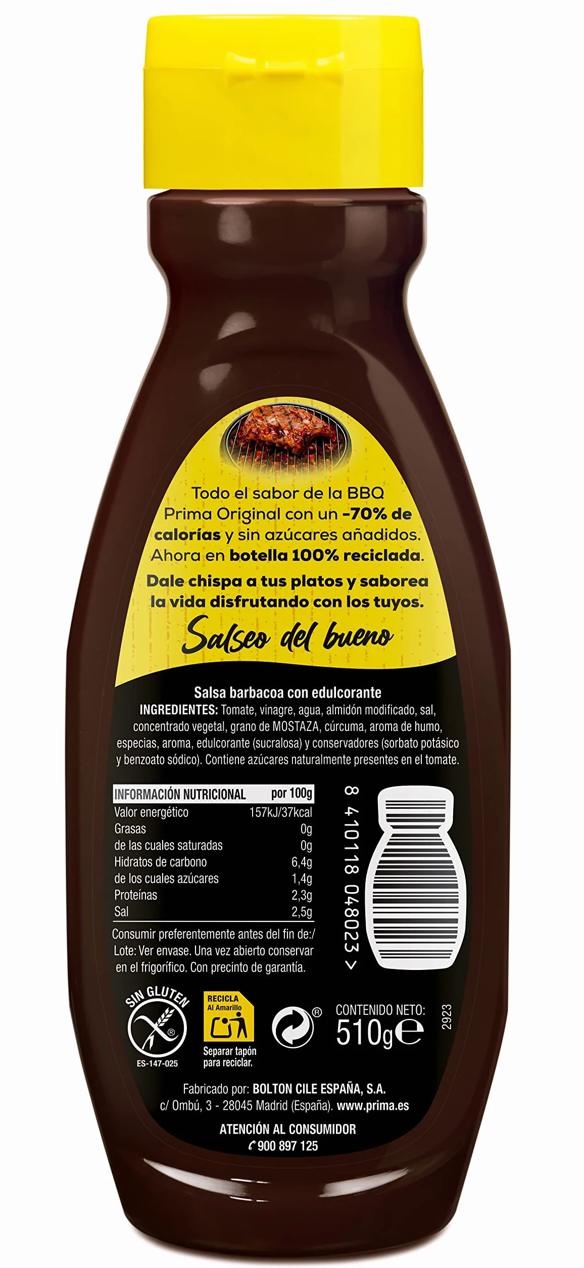 Prima Salsa barbacoa sin azúcares añadidos 510 g