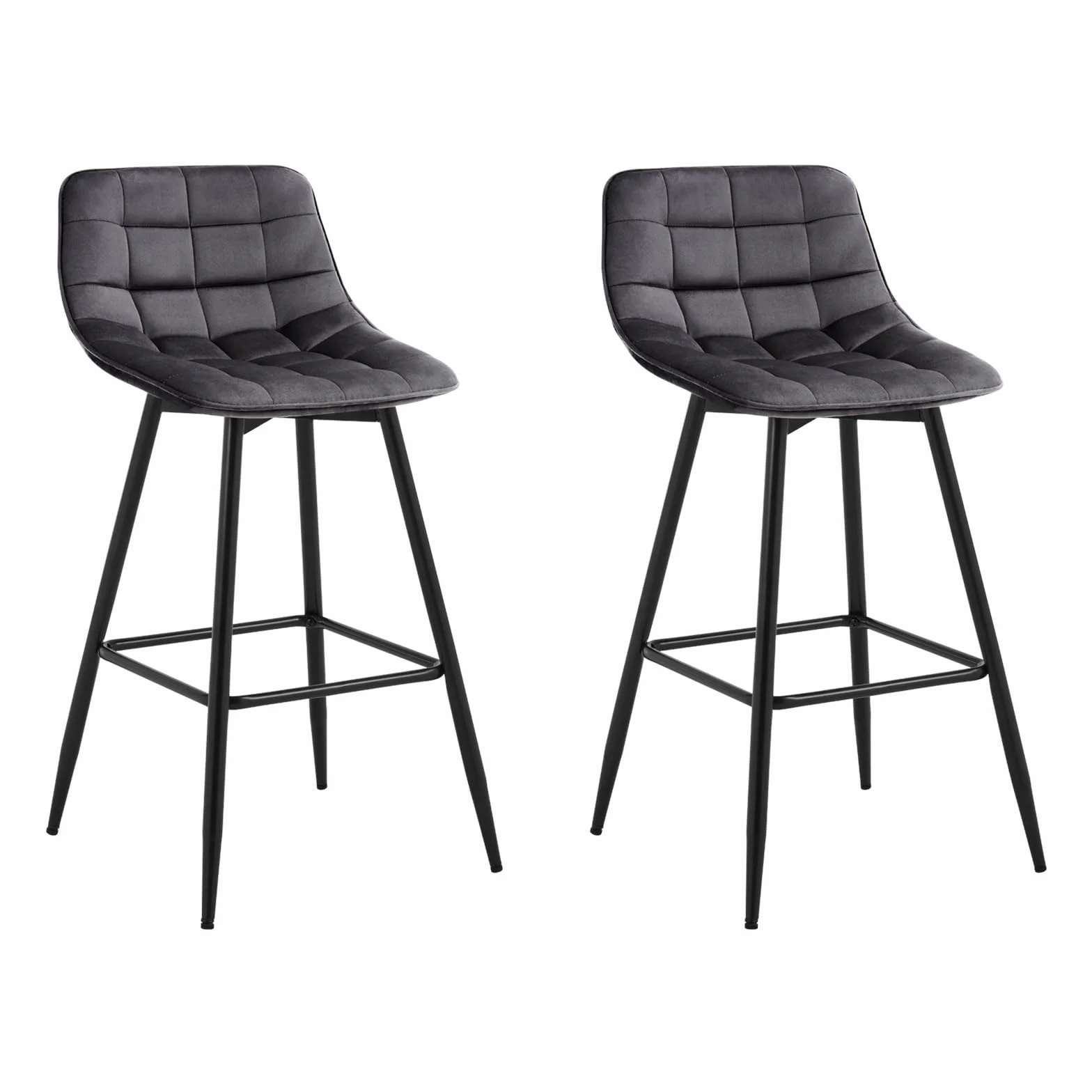 WOLTU Taburete de Bar Juego de 2 con Respaldo de Marco de Metal Asiento, Terciopelo, Gris Oscuro