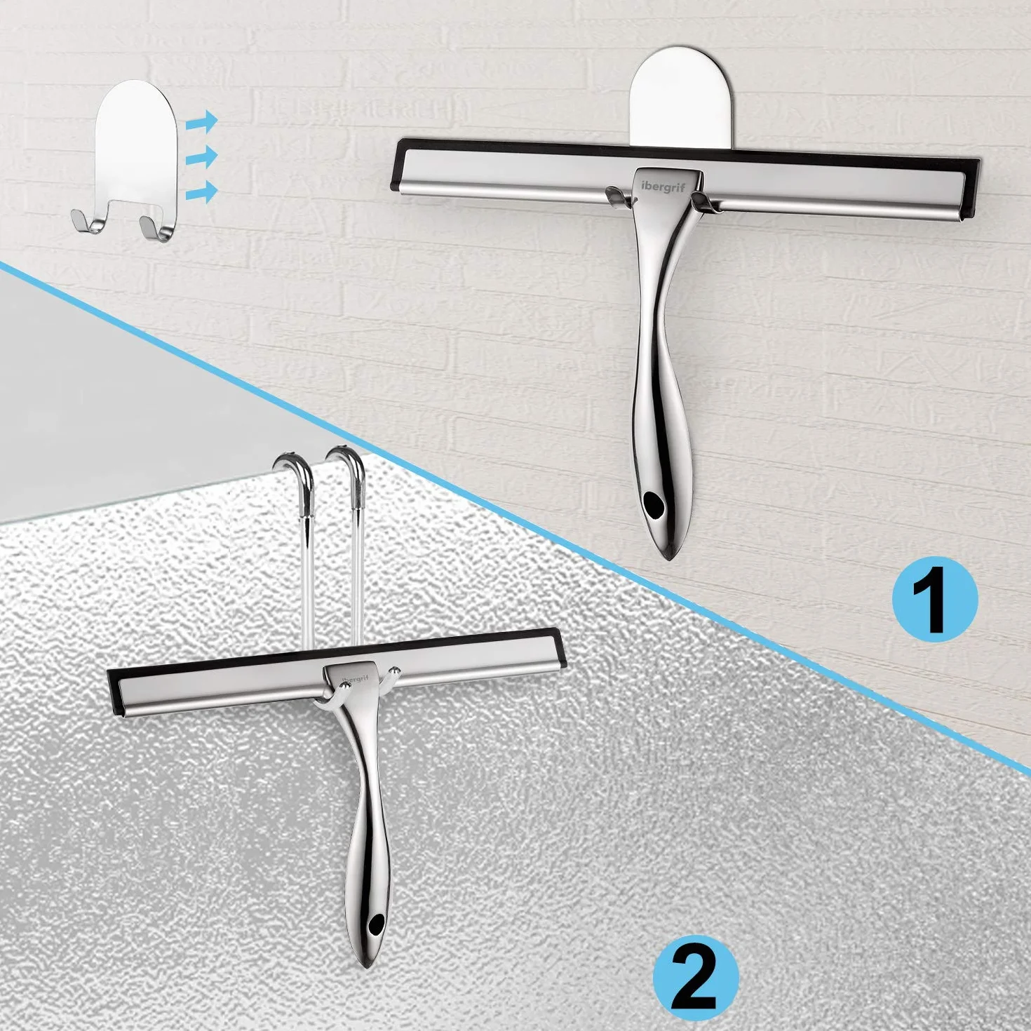 Ibergrif M34101 Escobilla de Goma Acero Limpiacristales Ducha con Cuchilla Repuesto Rasqueta Mampara Cromo