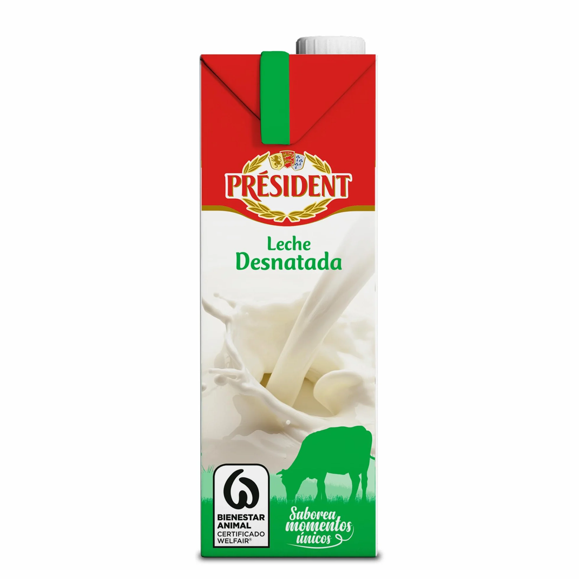 Président Leche Desnatada Natural de Galicia Pack 6 x 1 L Fuente de Calcio y Proteínas Sin Gluten