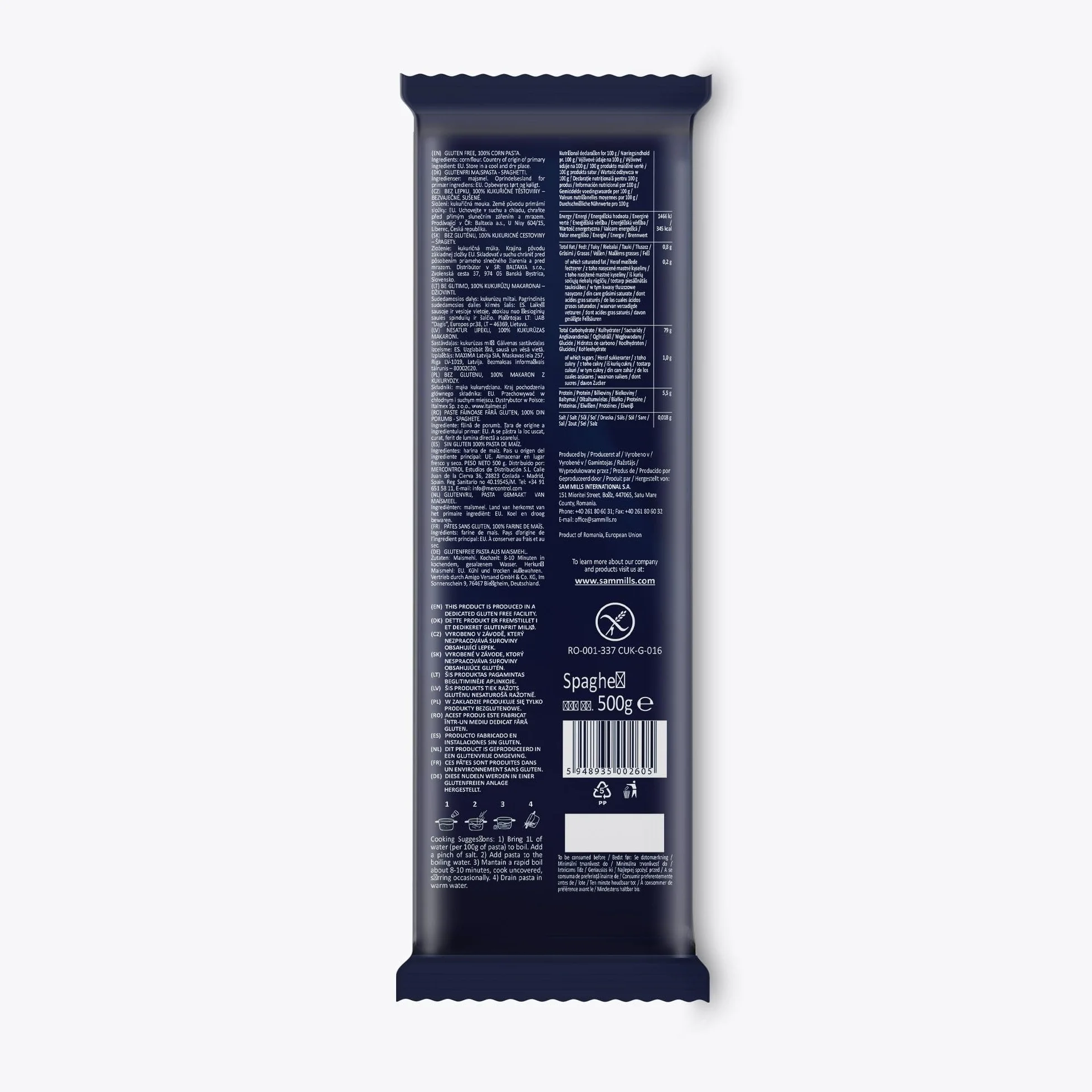 Spaghettis Sin Gluten Harina de Maíz 500 g - Sam Mills - Vegano