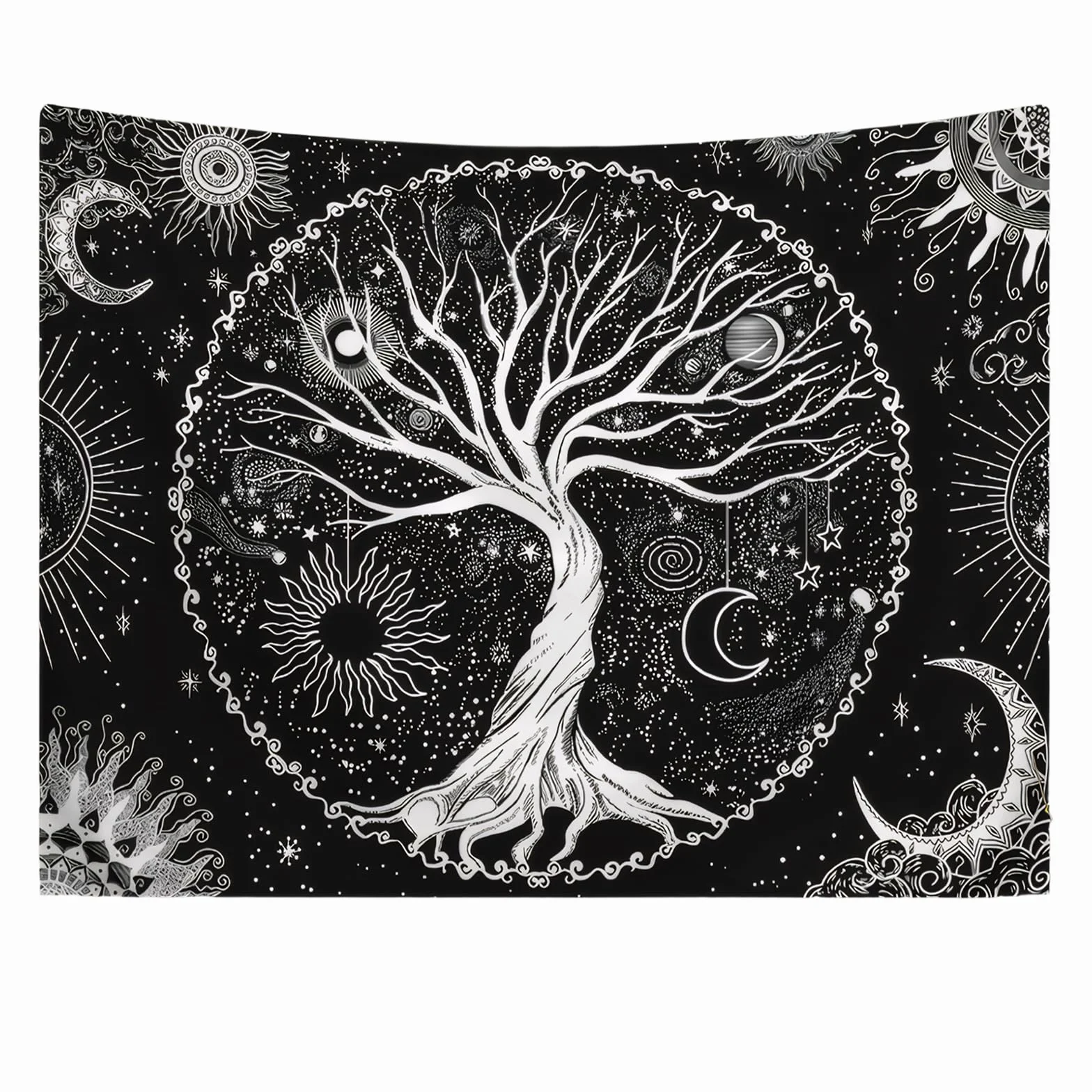 DecorDwell Tapices de Árbol de la Vida,150x130cm Tapiz Pared Fases Lunares，Tapiz de Mandala Psicodélico,Tapiz de Pared Blanco y Negro,para Habitación，Dormitorio，Salapareo Playa（ Blanco Negro