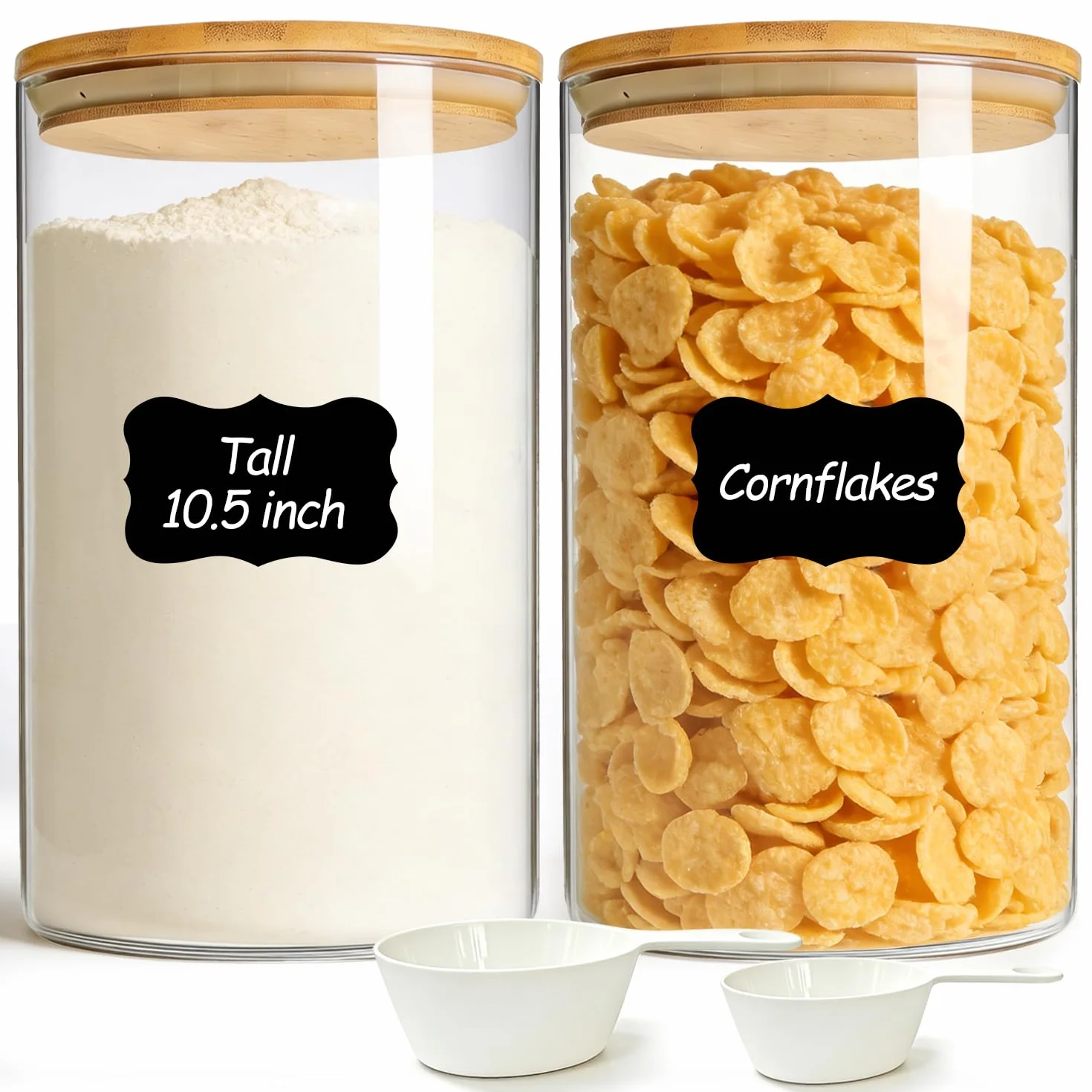 ComSaf Tarros de cristal con tapa 3,8 L, pack de 2 para cocina y despensa | Frascos de vidrio, Botes cocina almacenaje, Tapas de bambú, Arroz, Harina, Legumbres, Vidrio borosilicato