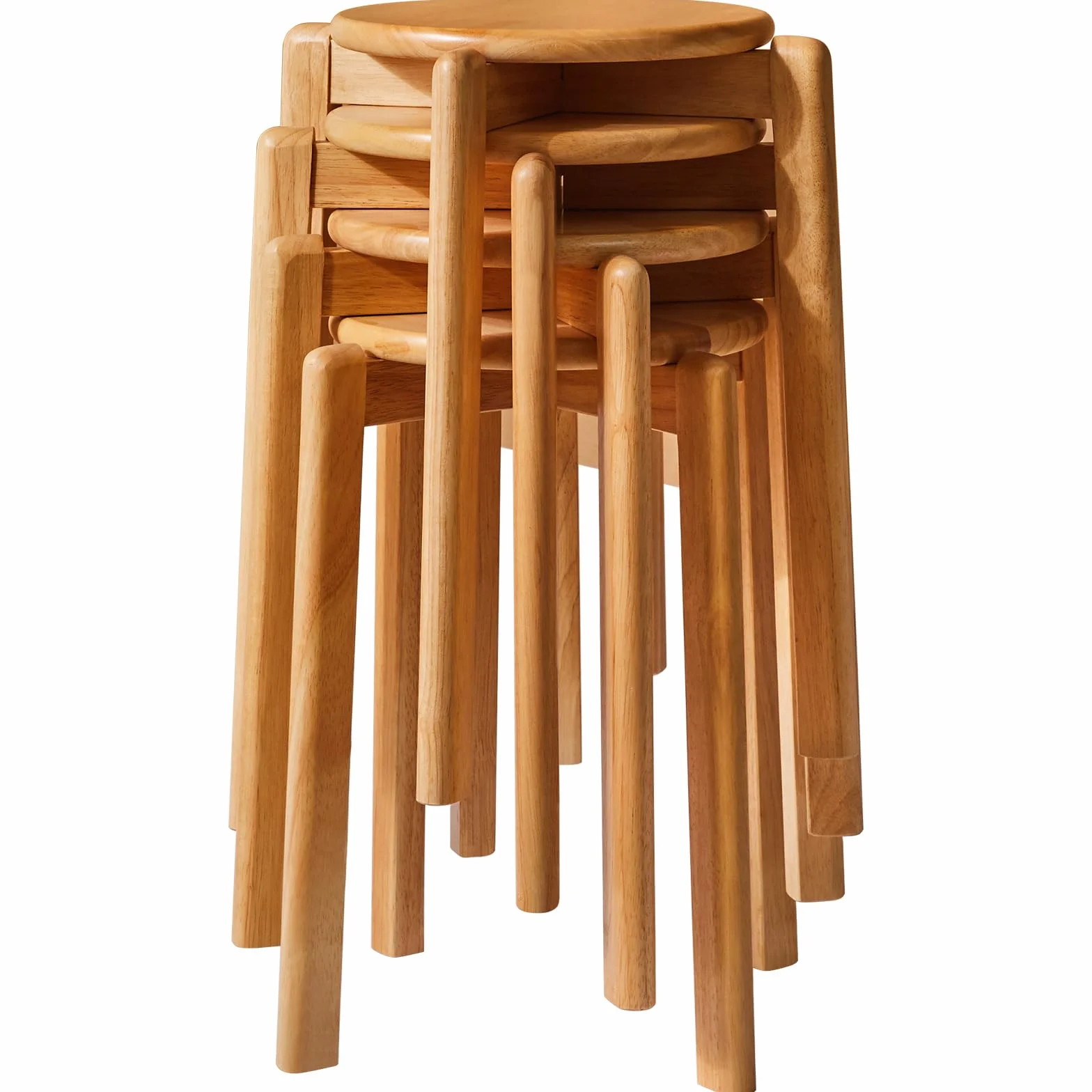 YMYNY Juego de 4 Taburetes Redondos de Madera, Taburetes de Bar Silla, Apilable de Madera Antideslizante, Taburete Pequeño, para Cocina, Oficina, salón, 27×27×45CM Color Natural HBD026N-4